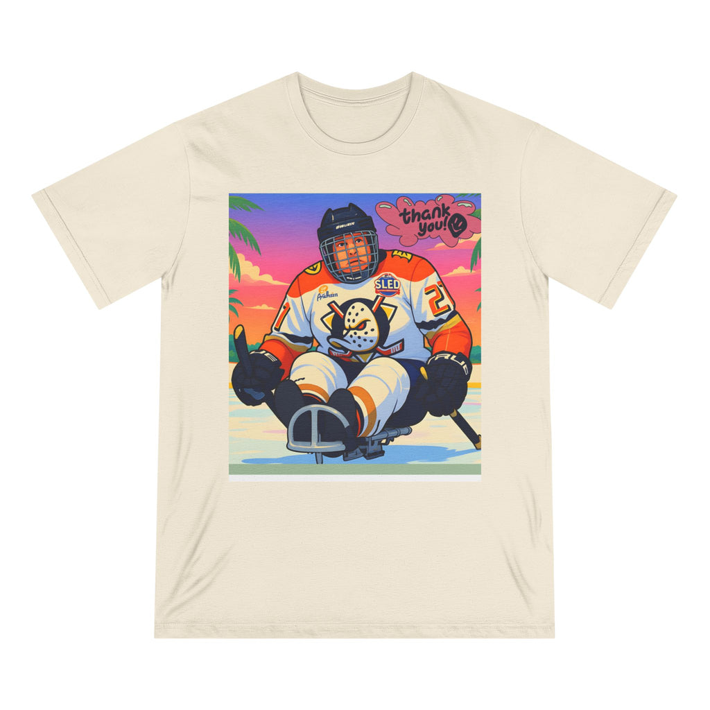 Hockey Sled Player Graphic T-Shirt — "Thank You" Retro Beach Vibe