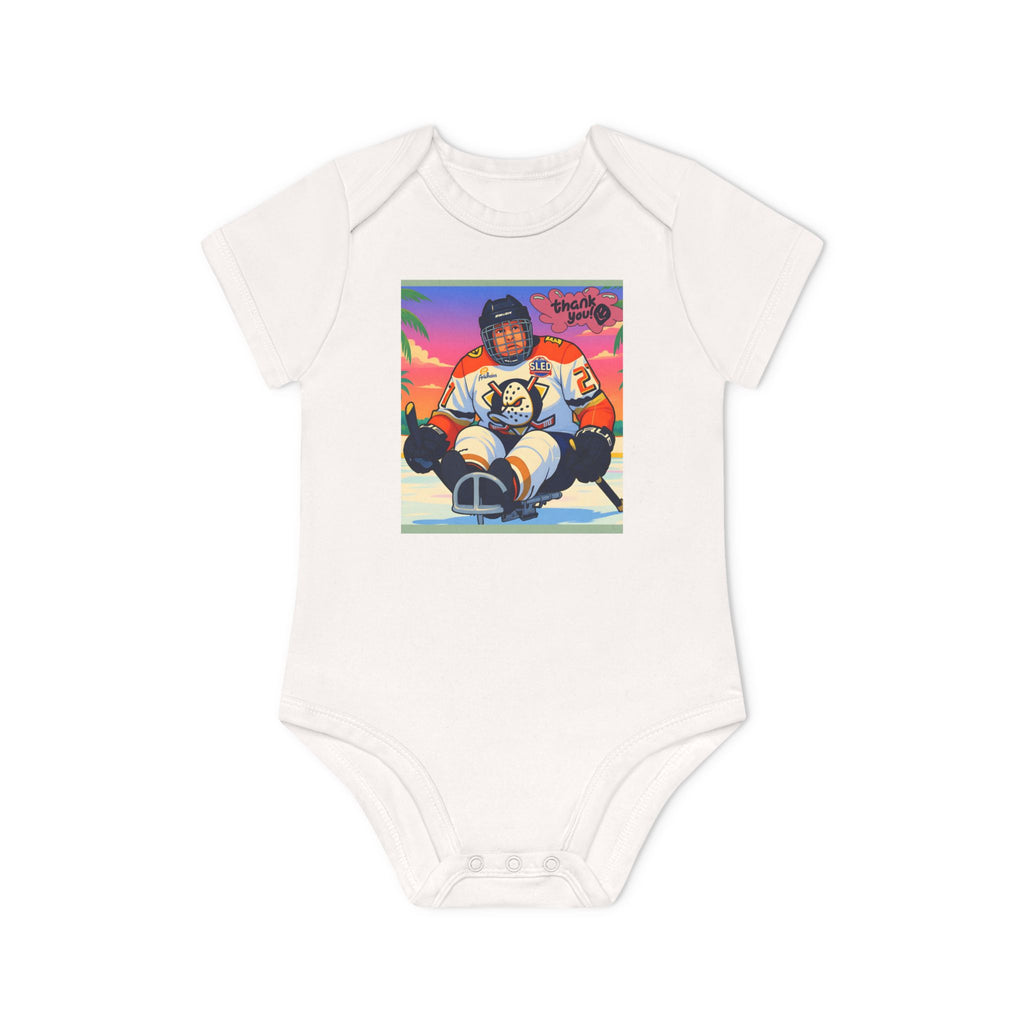 Hockey Baby Bodysuit — Cute Retro Goalie Graphic Organic Short Sleeve