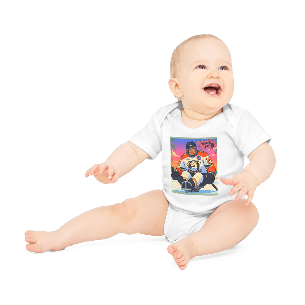 Hockey Baby Bodysuit — Cute Retro Goalie Graphic Organic Short Sleeve