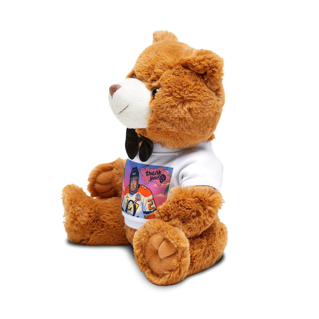 Plush Teddy Bear with Custom Graphic T‑Shirt – Cute Gift for Kids & Hockey Fans