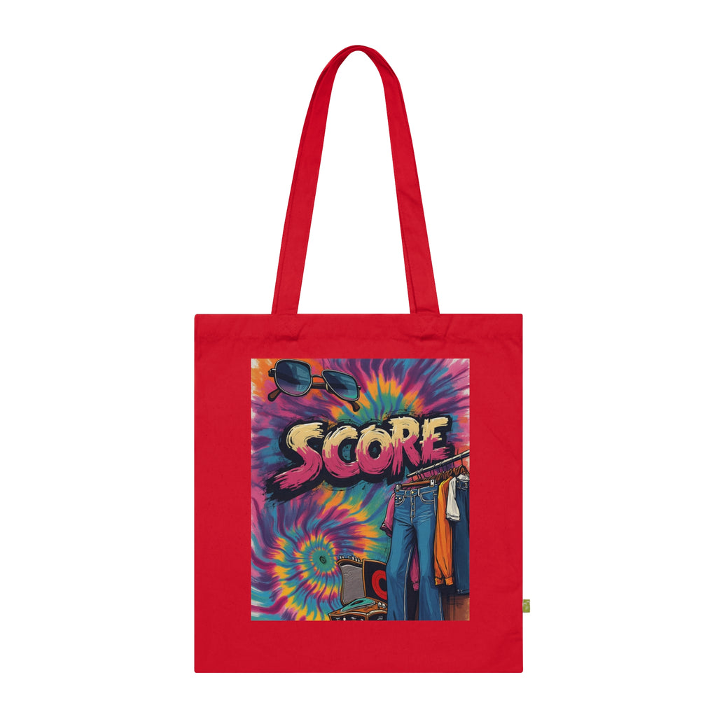 Score Tie-Dye Tote Bag — Retro 70s Skateboard Graphic Organic Cotton Tote