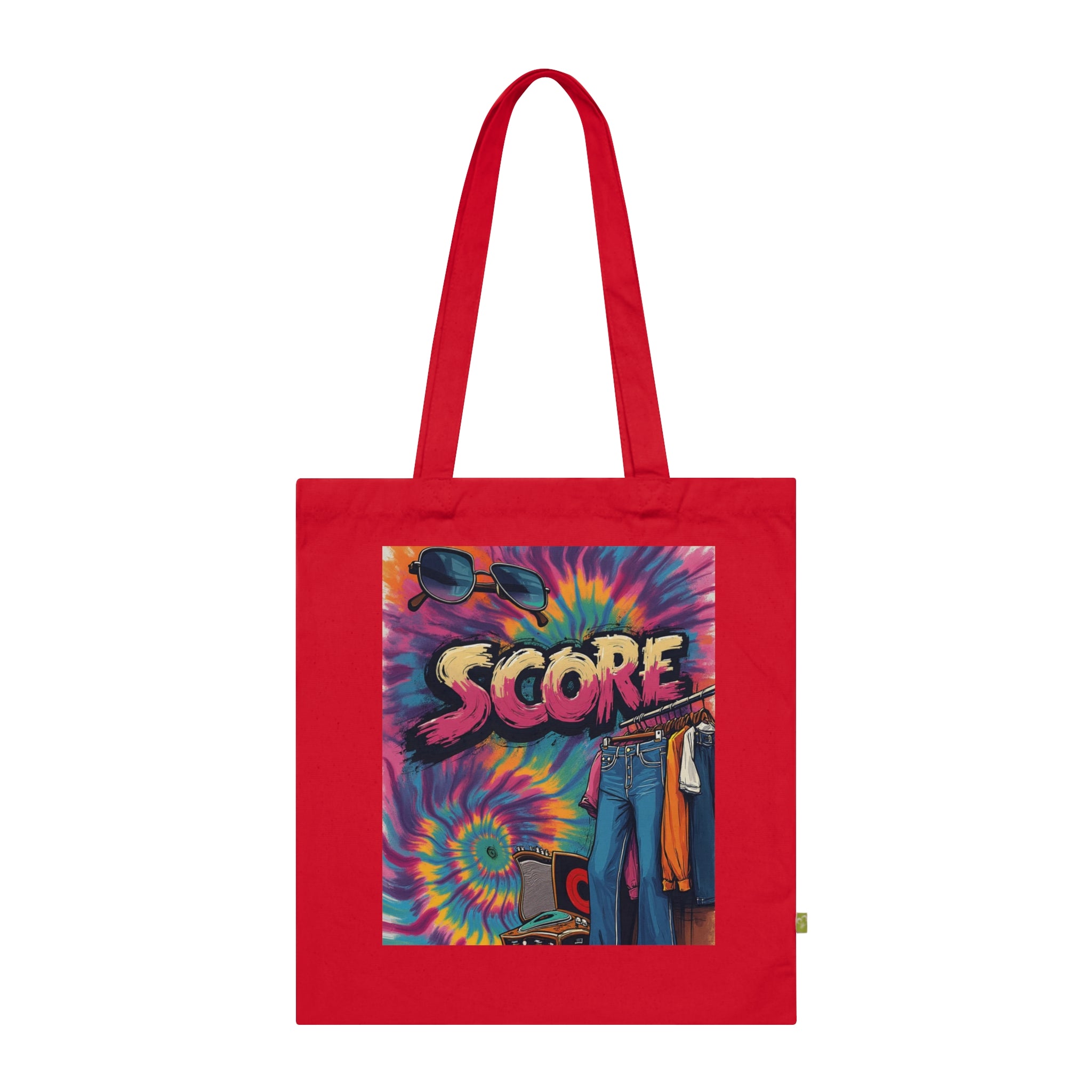 Score Tie-Dye Tote Bag — Retro 70s Skateboard Graphic Organic Cotton Tote