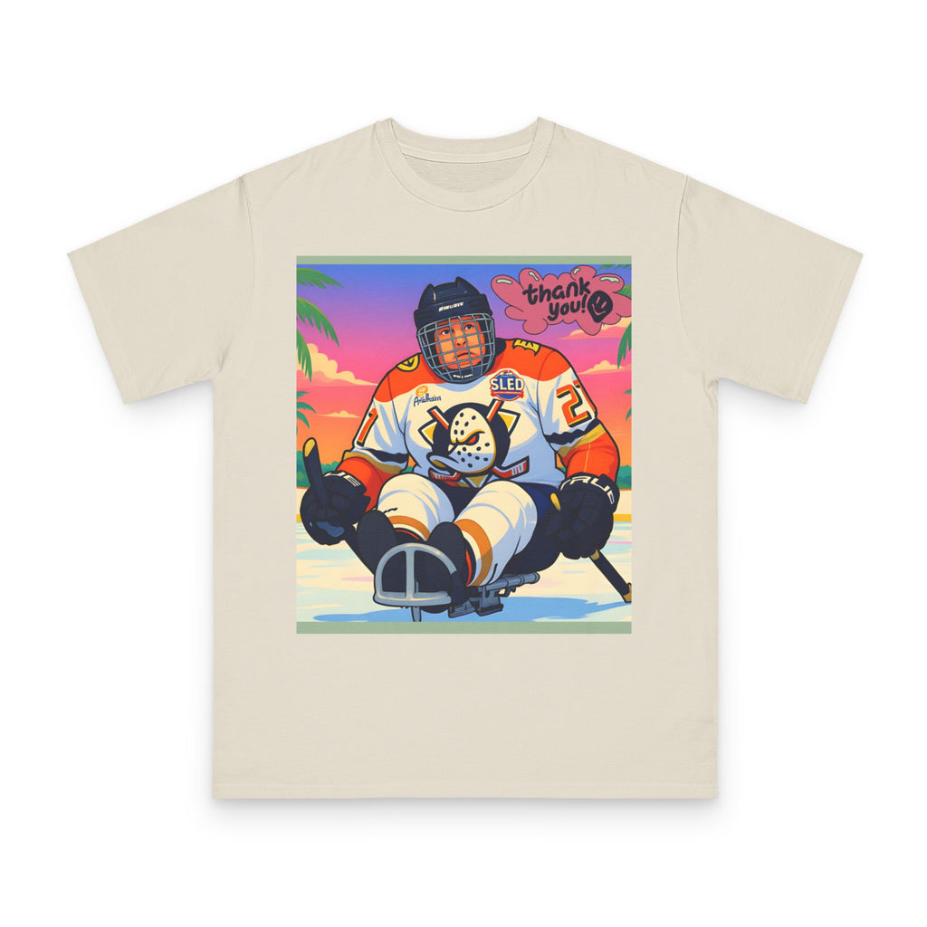 Hockey Sled Player Retro Sunset T-Shirt — 'thank you' Graphic