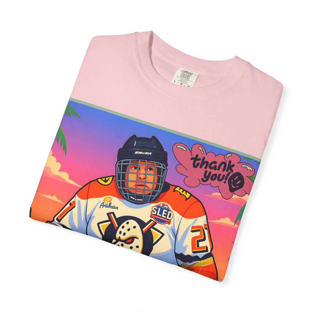 Hockey Tropics T‑Shirt — Sled Hockey Player with "Thank You" Graphic