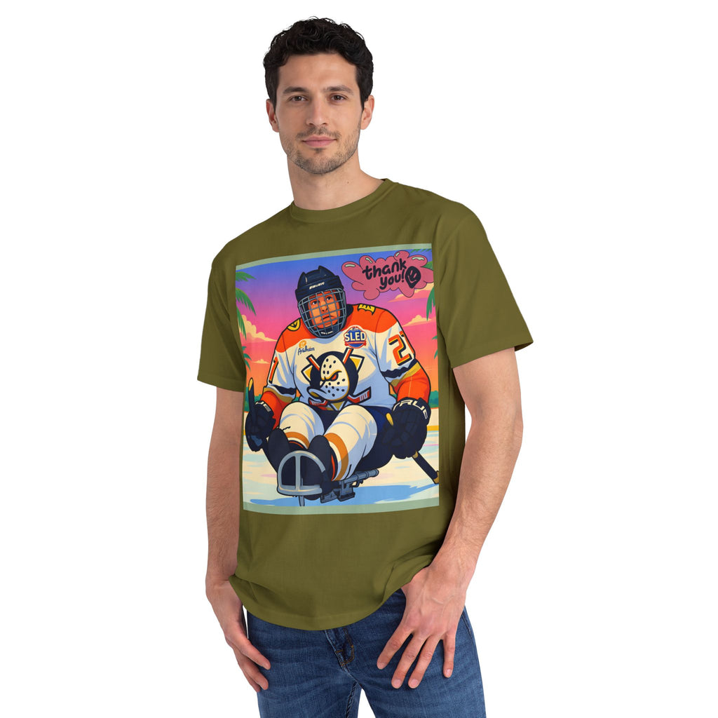 Hockey Sled Player Retro Sunset T-Shirt — 'thank you' Graphic