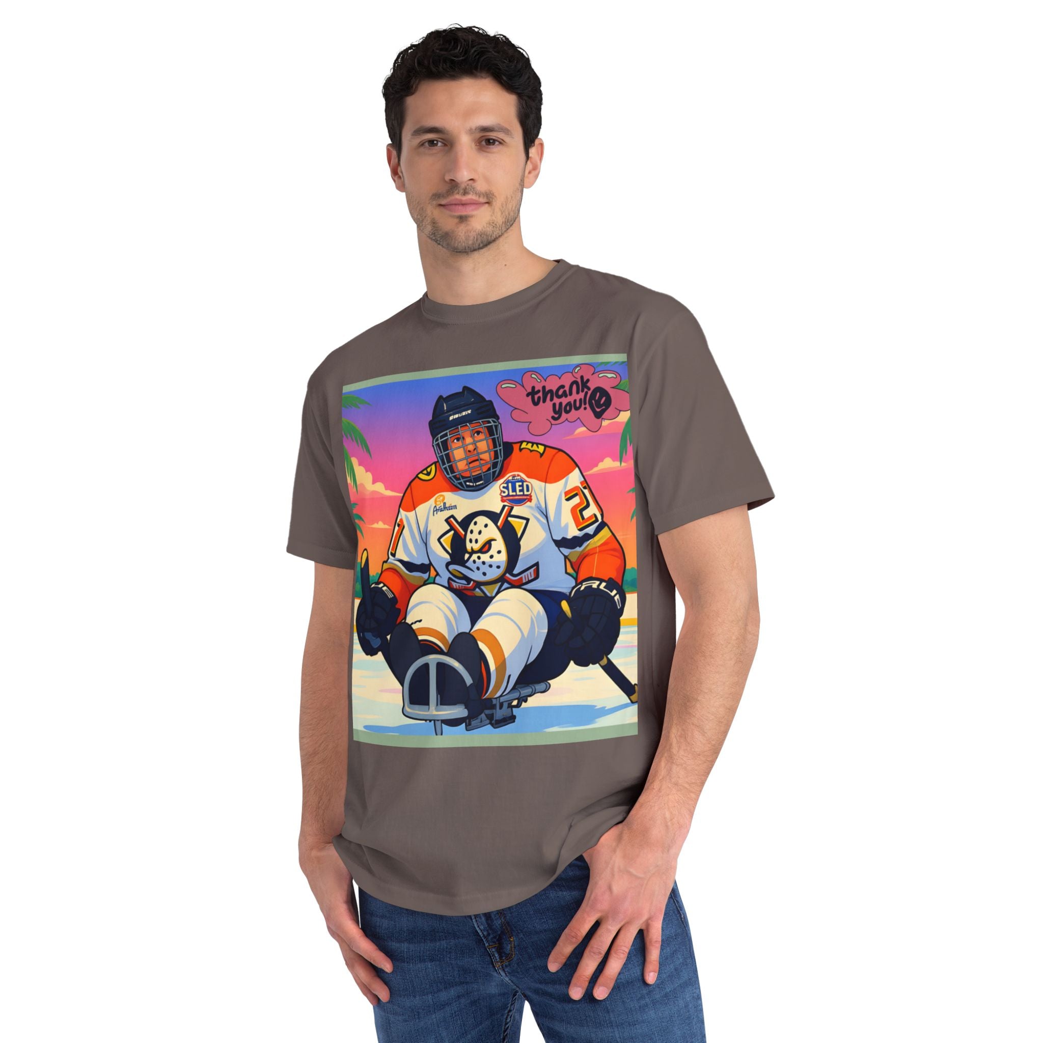 Hockey Sled Player Retro Sunset T-Shirt — 'thank you' Graphic