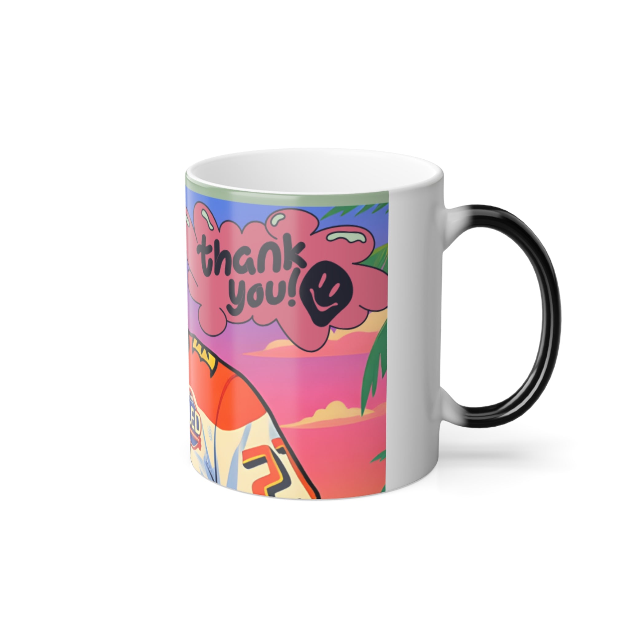 Color-Changing Mug — Retro Hockey Player "Thank You" Design, 11 oz