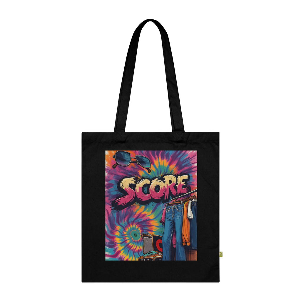Score Tie-Dye Tote Bag — Retro 70s Skateboard Graphic Organic Cotton Tote