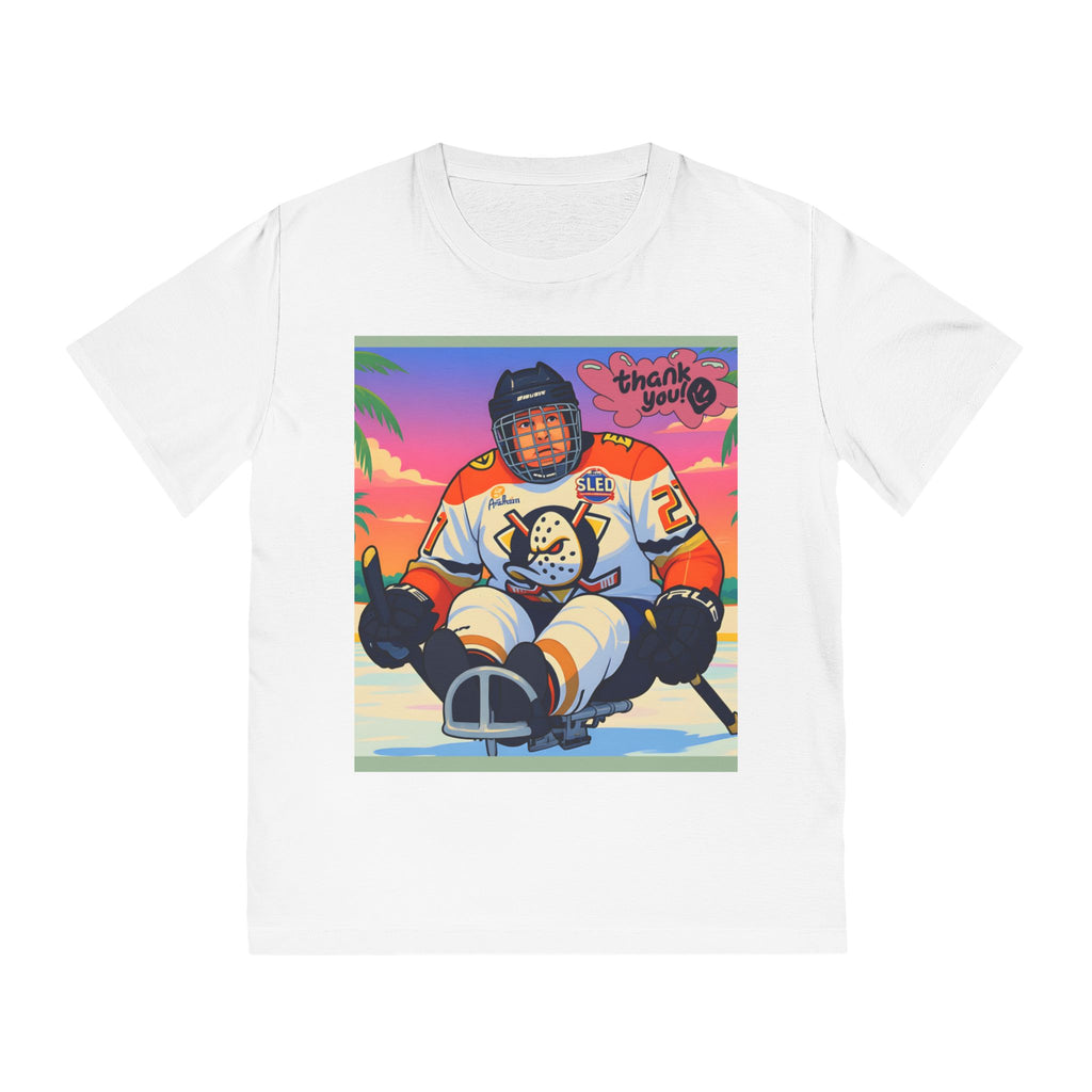 Hockey Sled Player Graphic T-Shirt — "Thank You" Retro Beach Vibe
