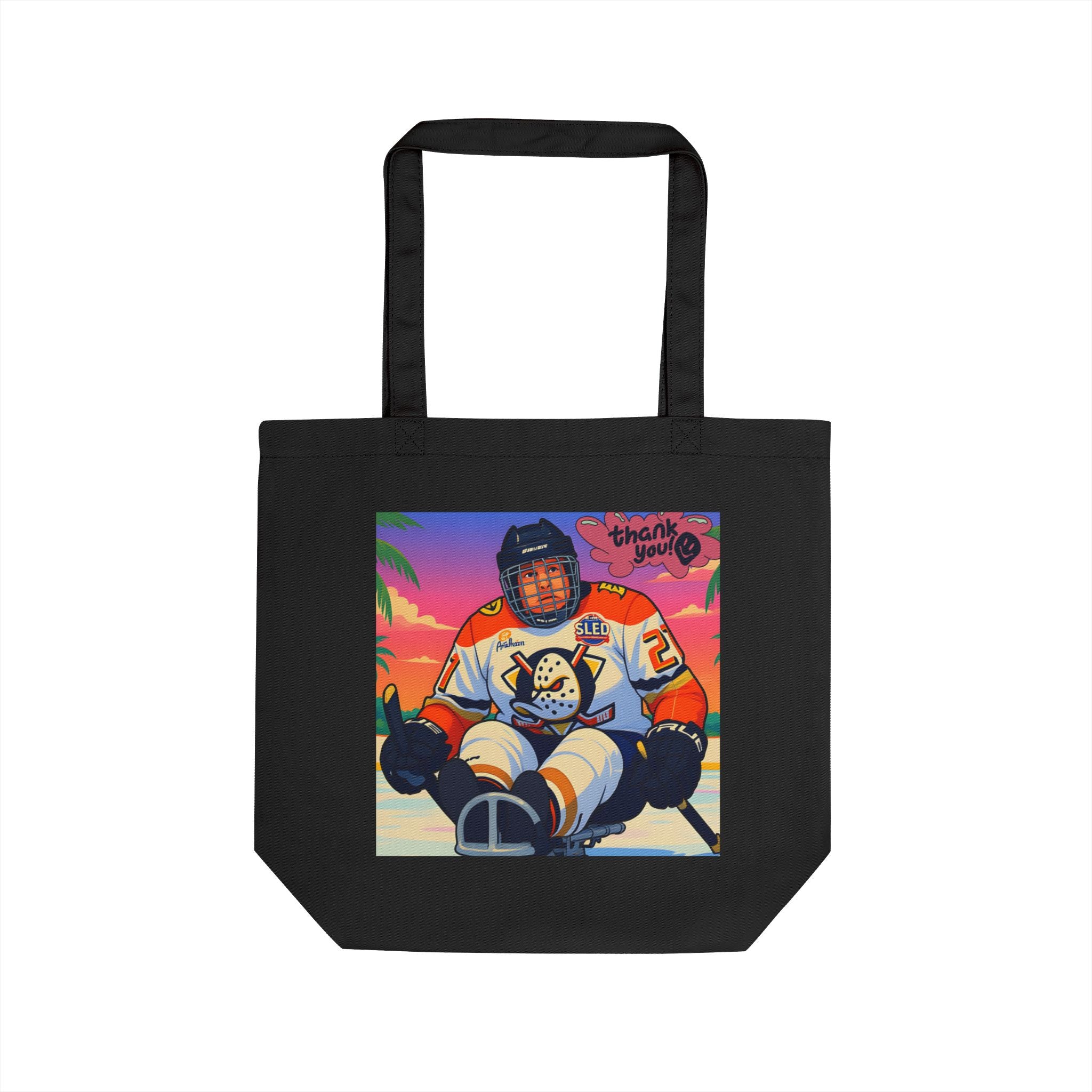 Eco Tote Bag - Retro Hockey Player Beach Vibes Tote (Thank You)
