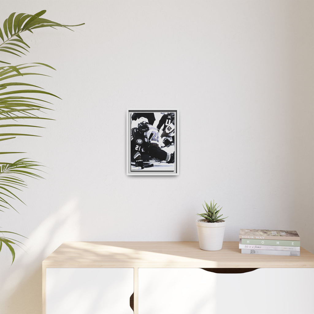 Framed Hockey Action Matte Canvas Print — Black & White Sports Wall Art