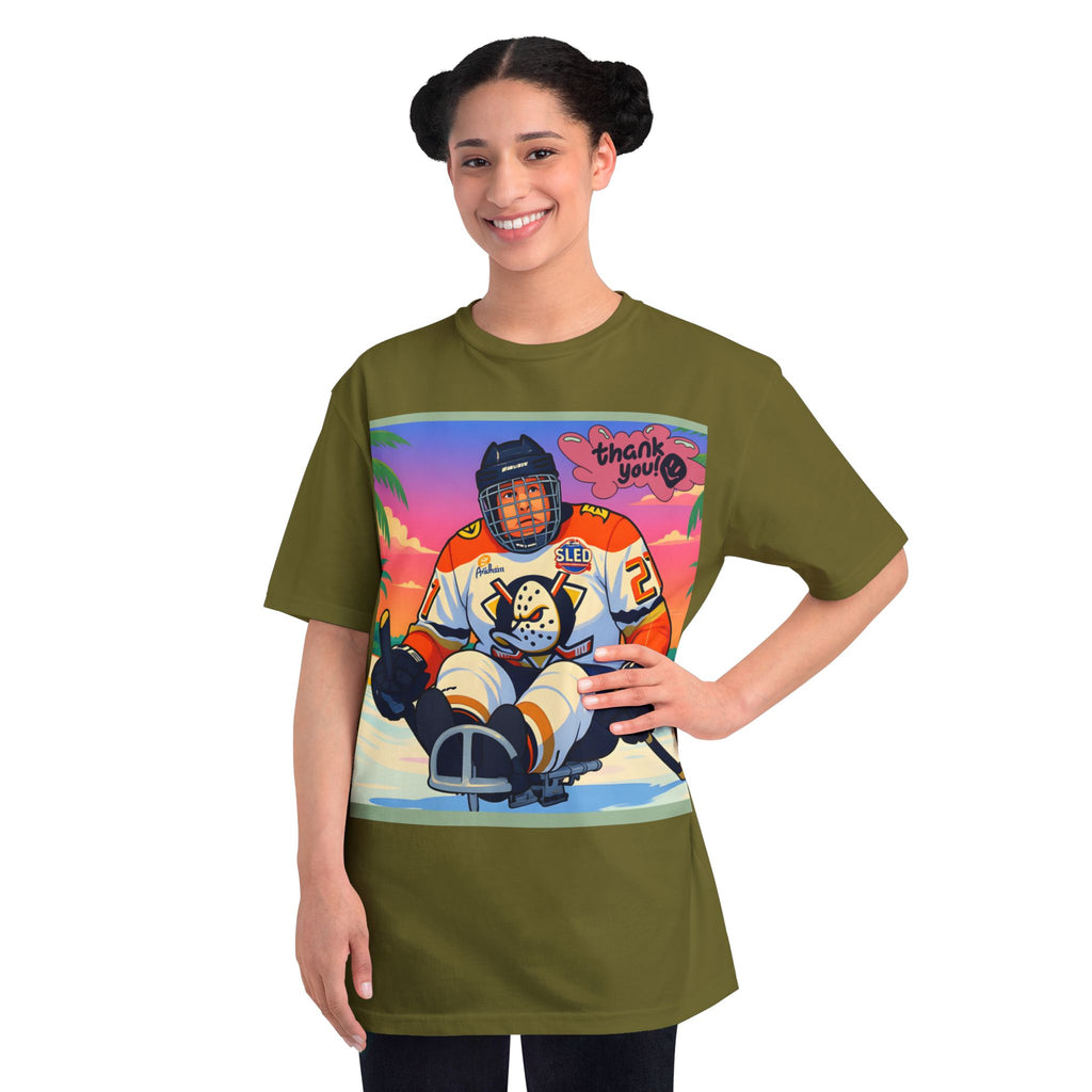 Hockey Sled Player Retro Sunset T-Shirt — 'thank you' Graphic