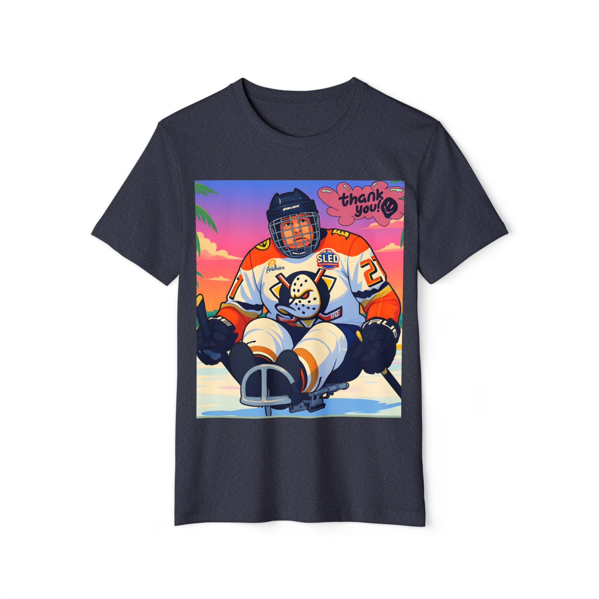Sled Hockey Player "Thank You" Tee — Retro Sunset Adaptive Sports T-Shirt