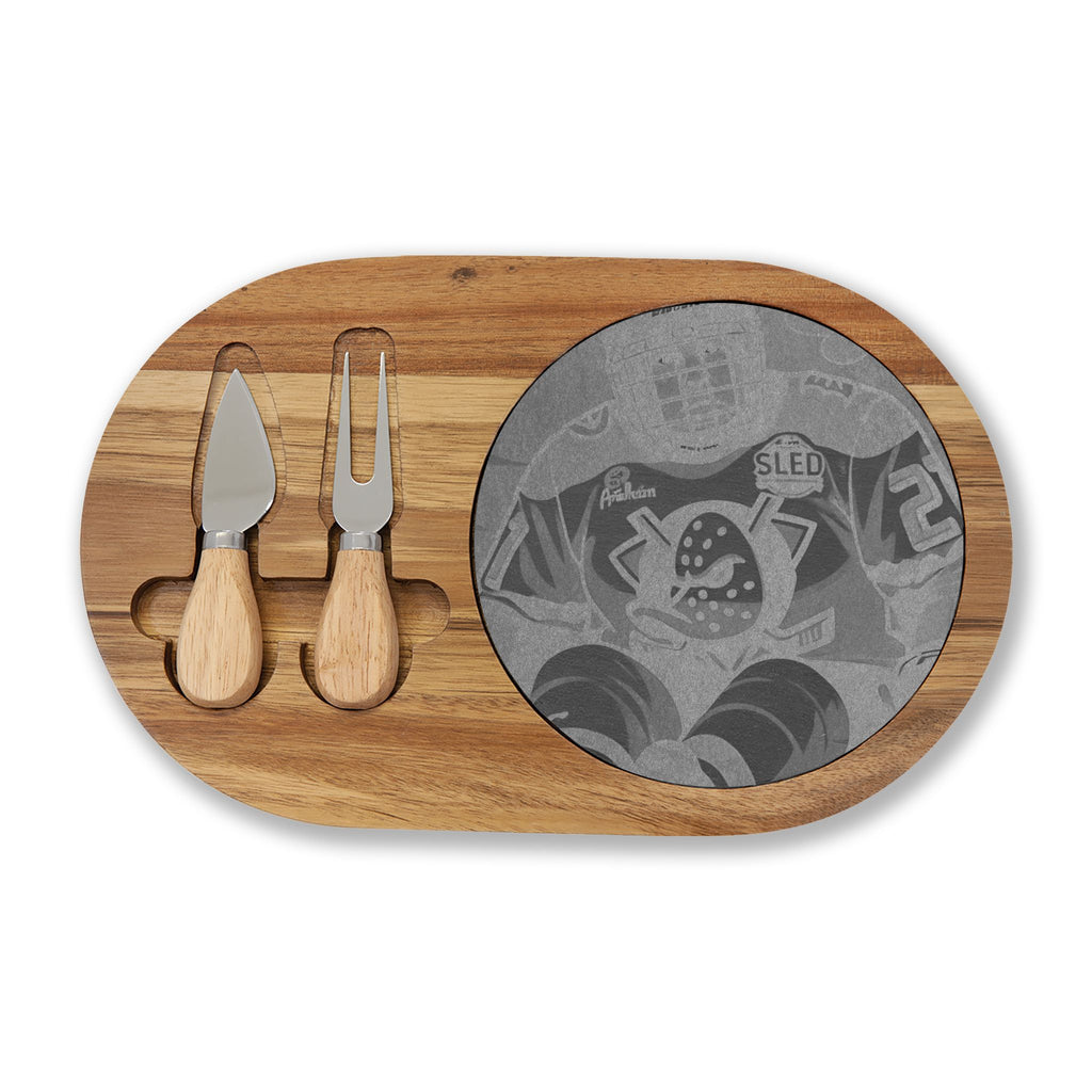 Engraved Oak Charcuterie Board with Marble Inlay & Cheese Knives