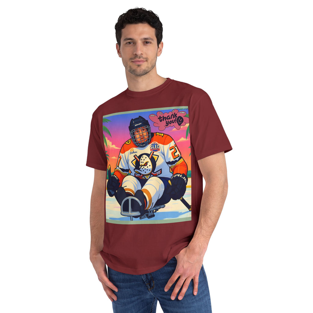 Hockey Sled Player Retro Sunset T-Shirt — 'thank you' Graphic