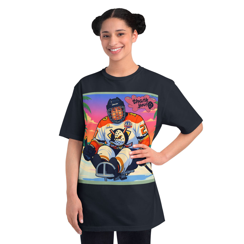 Hockey Sled Player Retro Sunset T-Shirt — 'thank you' Graphic