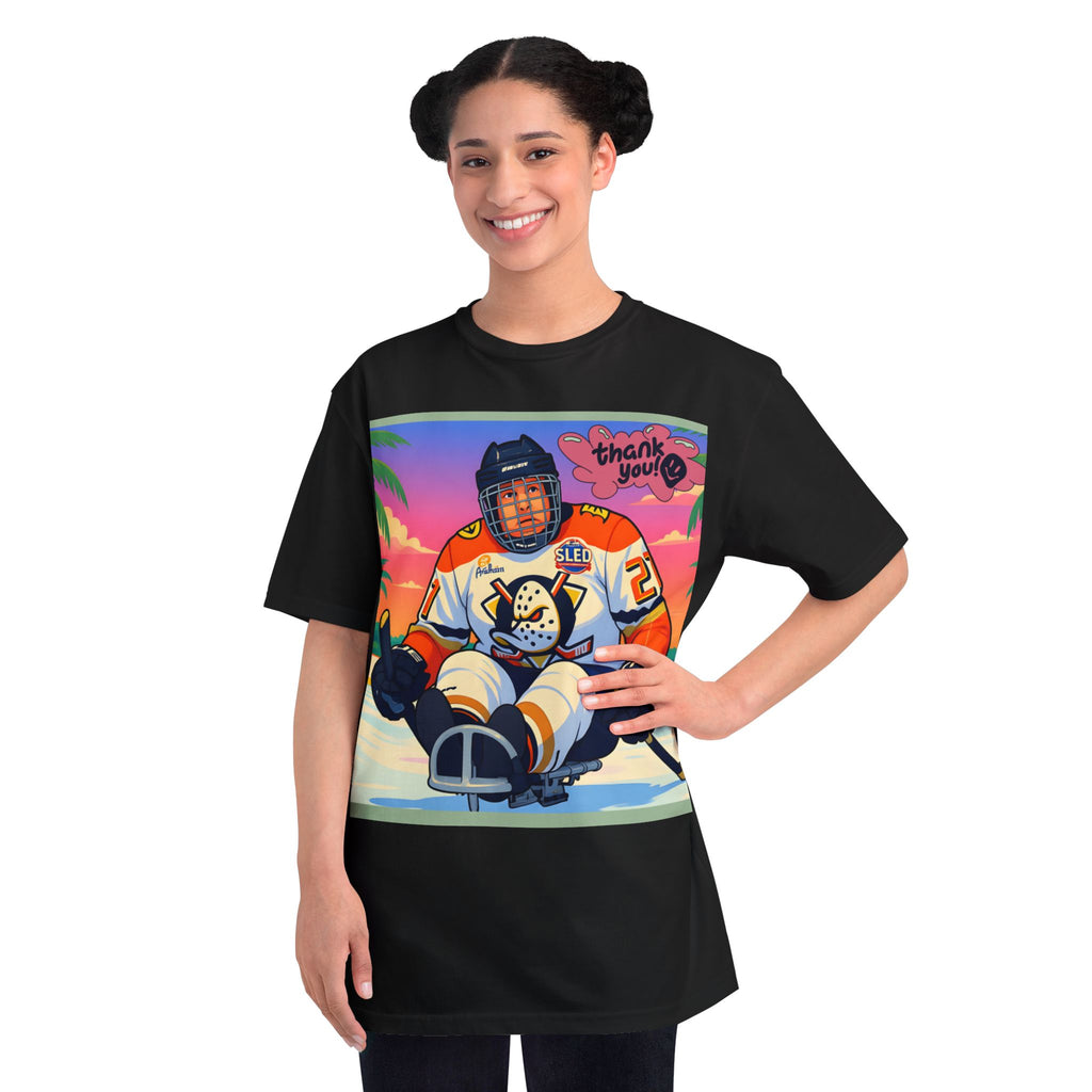 Hockey Sled Player Retro Sunset T-Shirt — 'thank you' Graphic