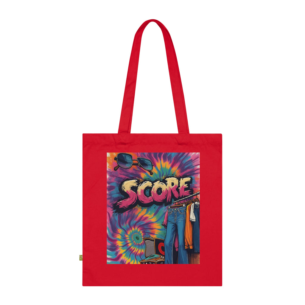 Score Tie-Dye Tote Bag — Retro 70s Skateboard Graphic Organic Cotton Tote