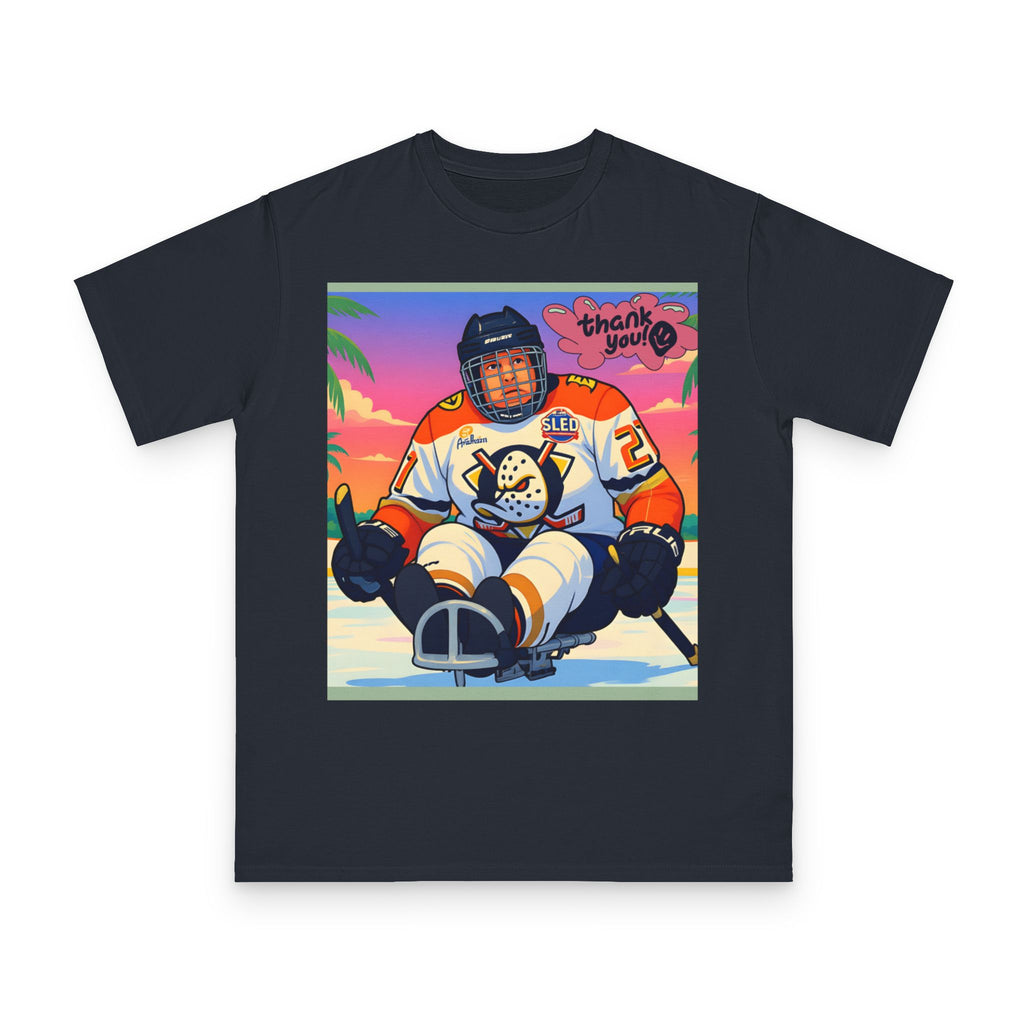 Hockey Sled Player Retro Sunset T-Shirt — 'thank you' Graphic