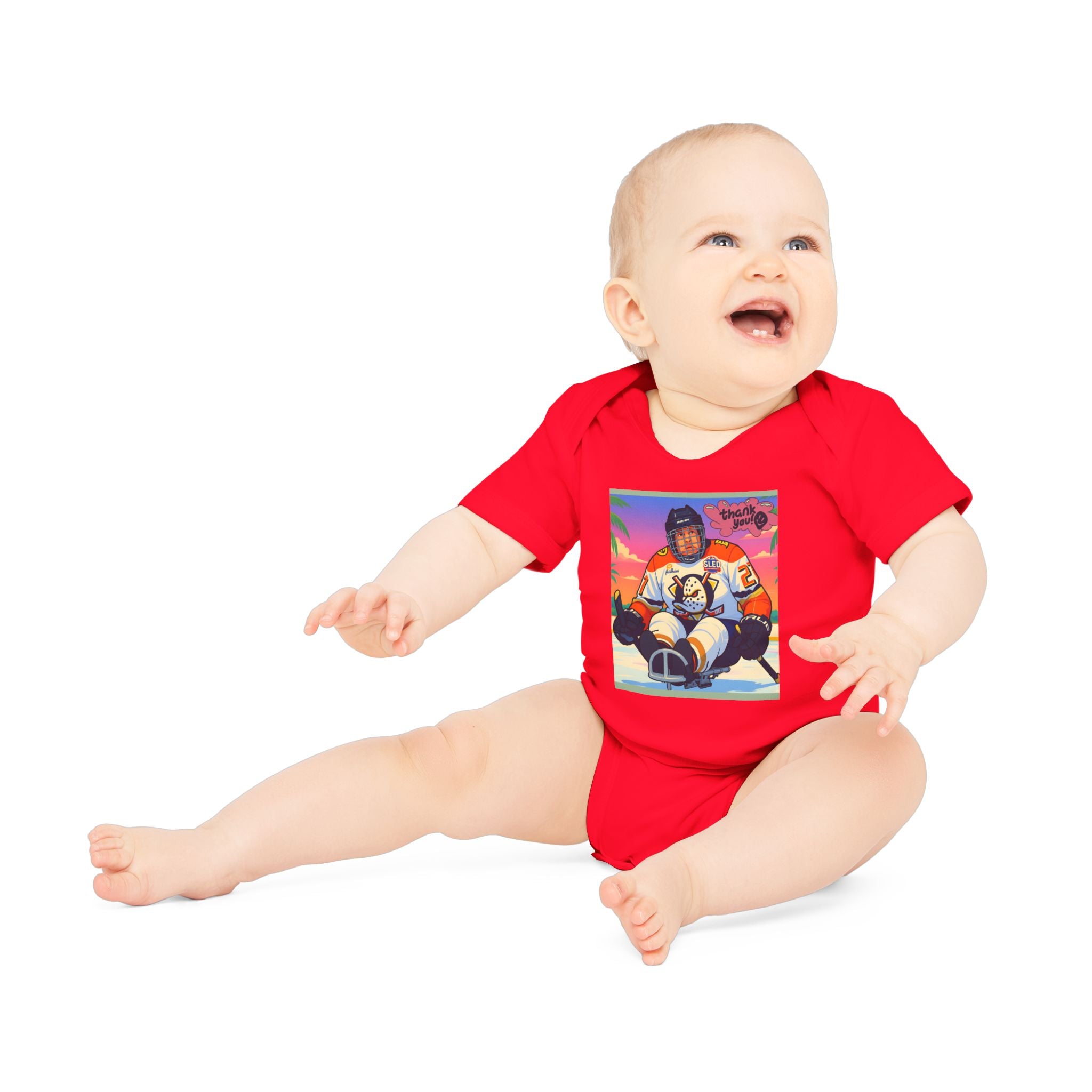 Hockey Baby Bodysuit — Cute Retro Goalie Graphic Organic Short Sleeve