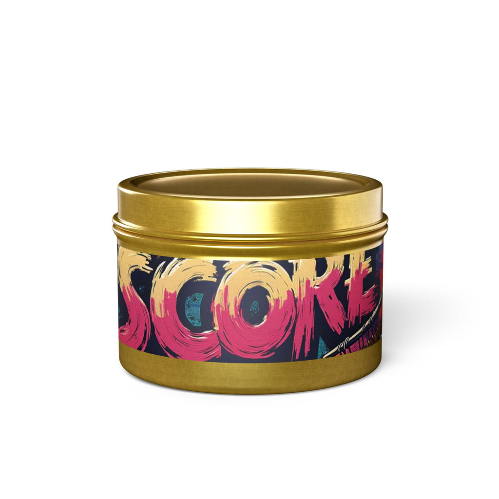 S C O R E Neon Brushstroke Tin Candle — Bold Gamer & Retro Arcade Scented Candle
