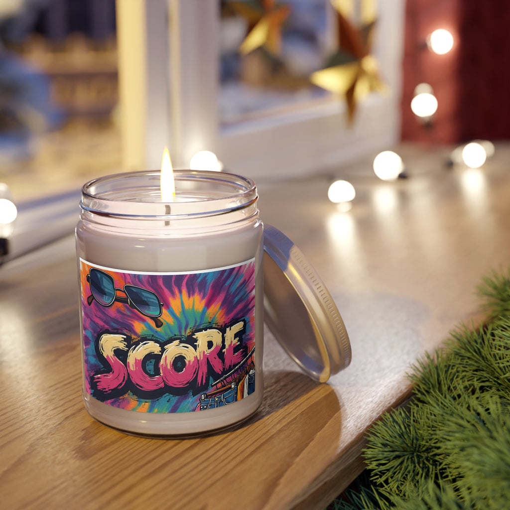 9oz Scented Soy Candle — Tie-Dye "Score" Design (White Lid)