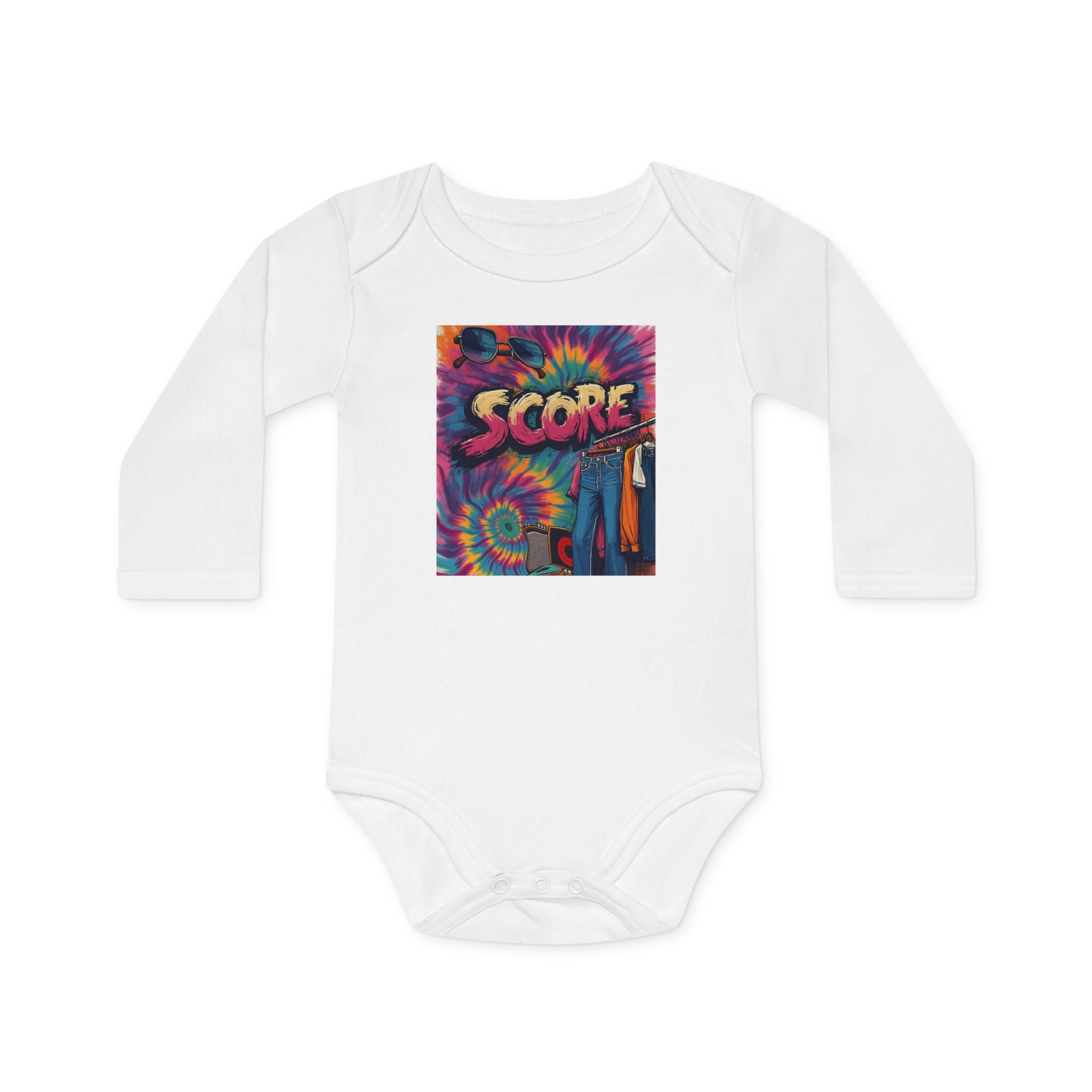 Baby Bodysuit - Retro Tie-Dye 'Score' Graphic