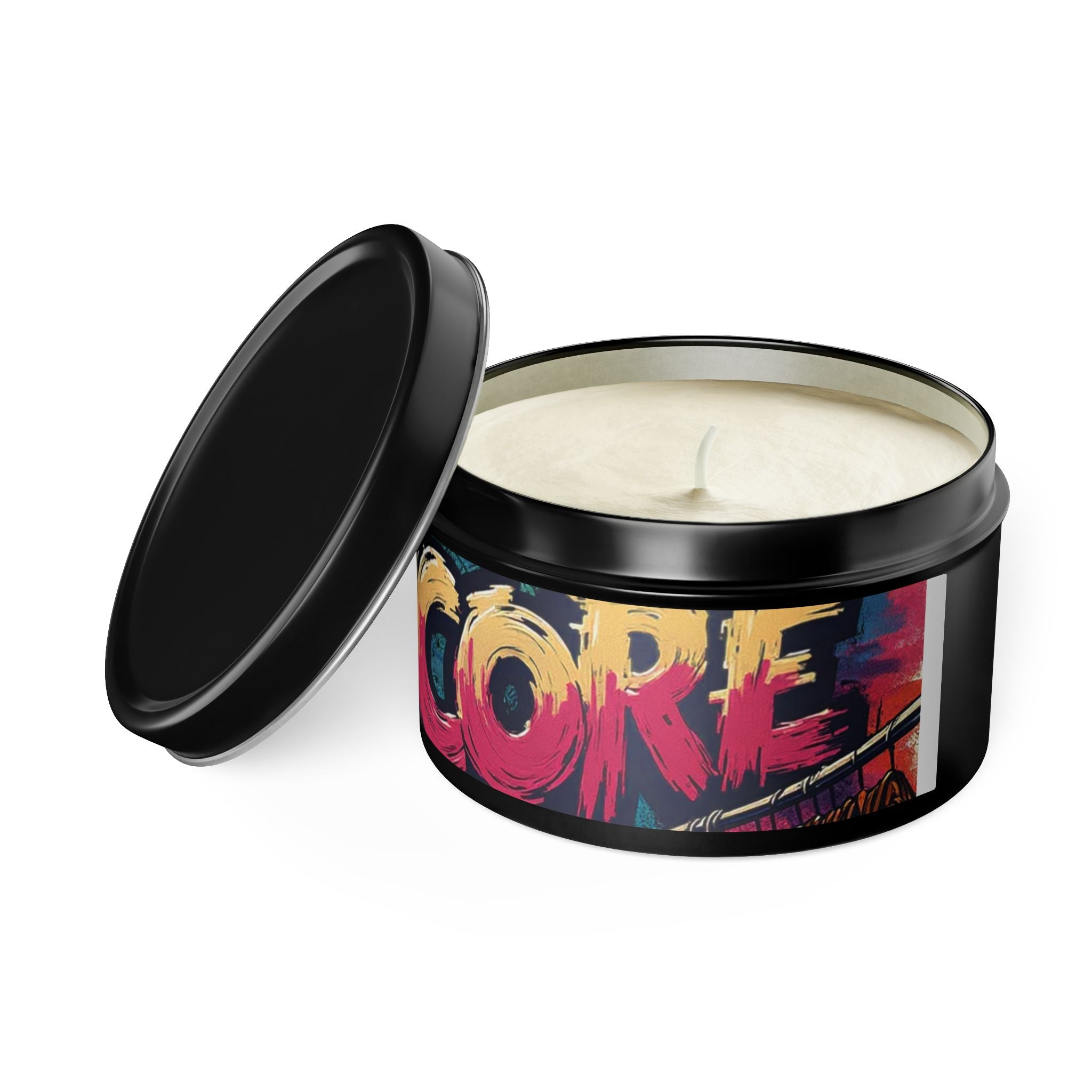 S C O R E Neon Brushstroke Tin Candle — Bold Gamer & Retro Arcade Scented Candle