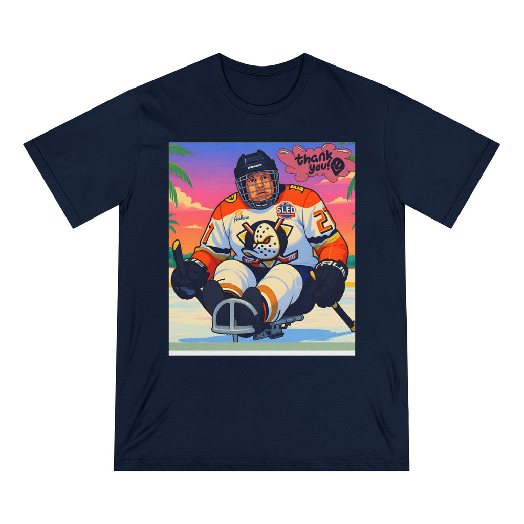 Hockey Sled Player Graphic T-Shirt — "Thank You" Retro Beach Vibe