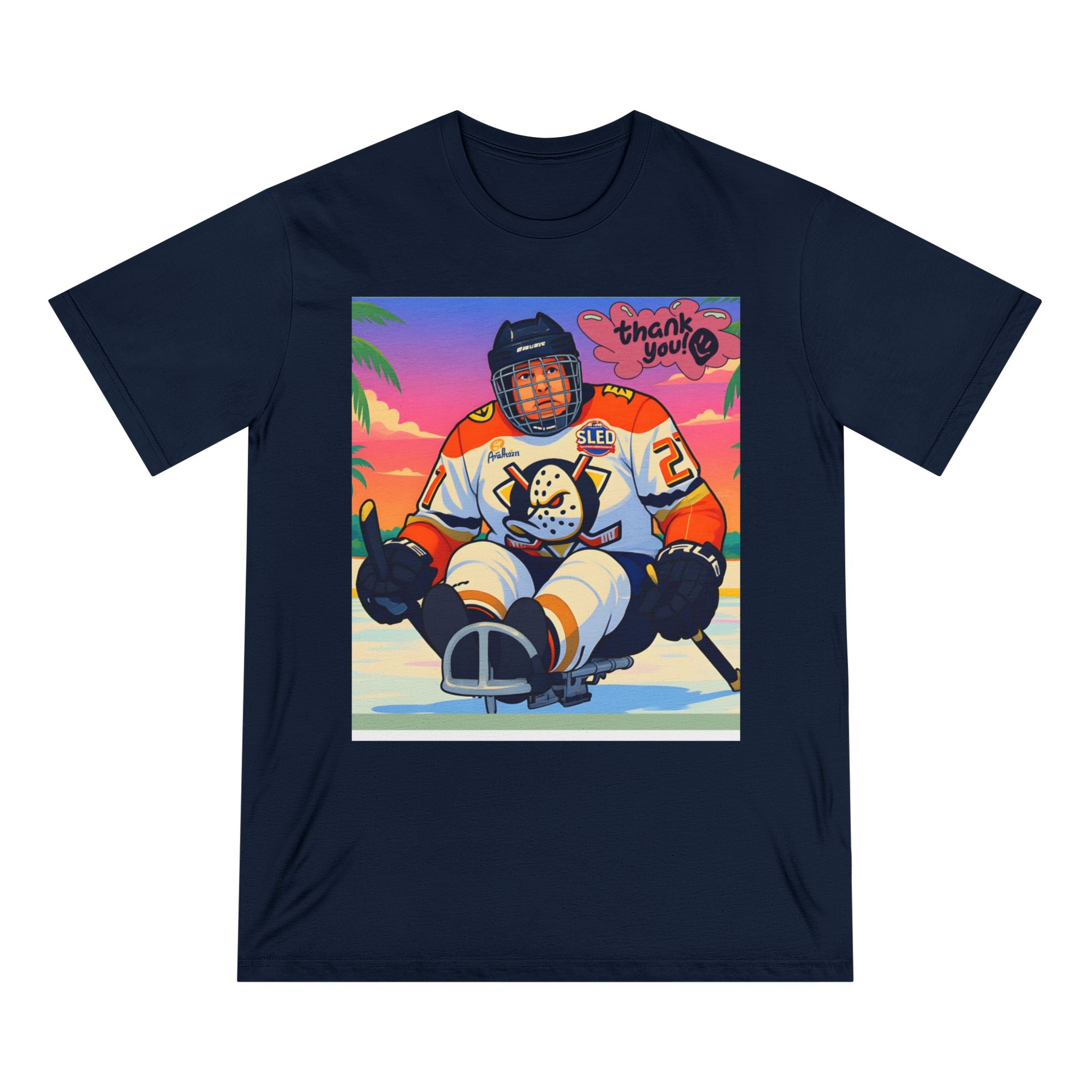 Hockey Sled Player Graphic T-Shirt — "Thank You" Retro Beach Vibe