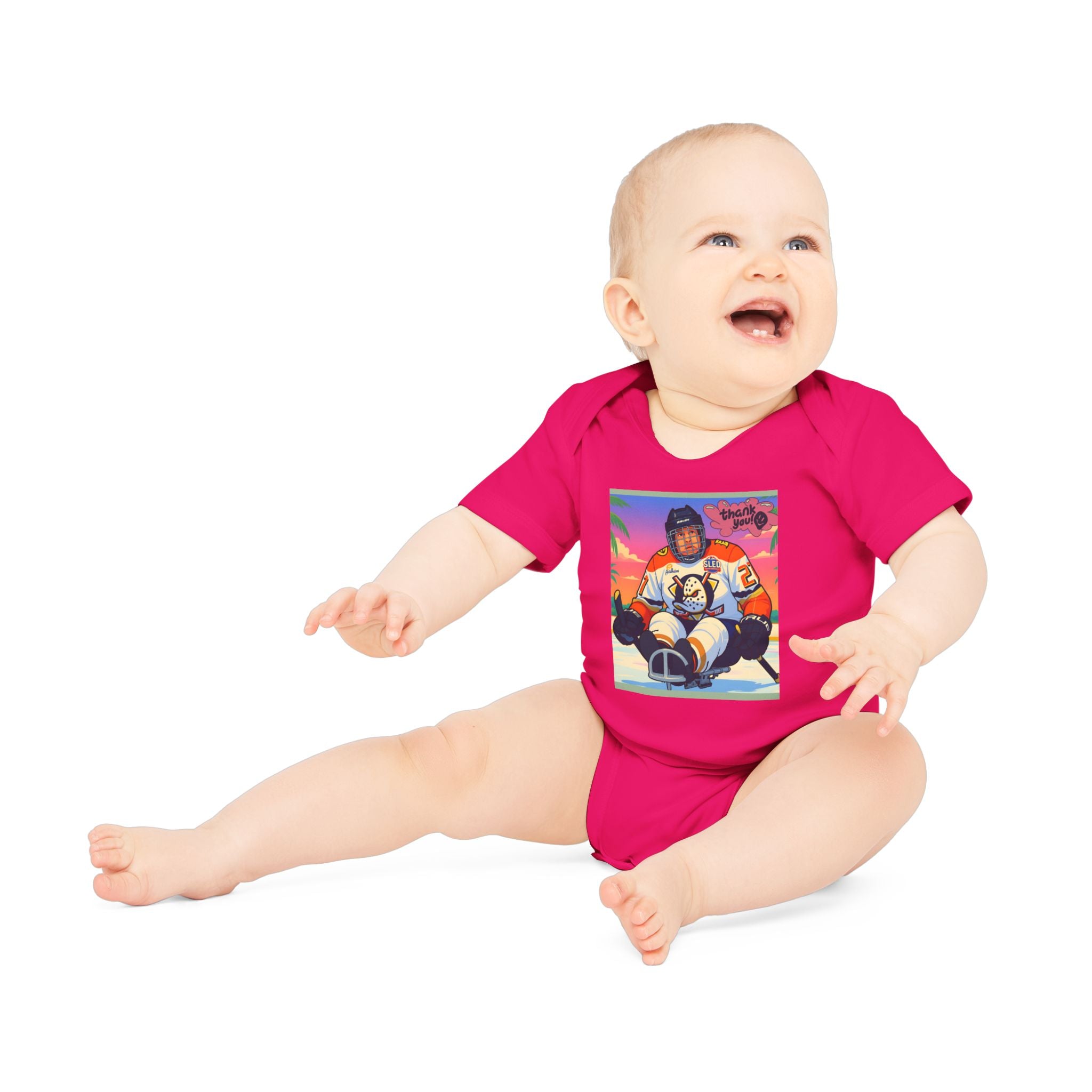 Hockey Baby Bodysuit — Cute Retro Goalie Graphic Organic Short Sleeve
