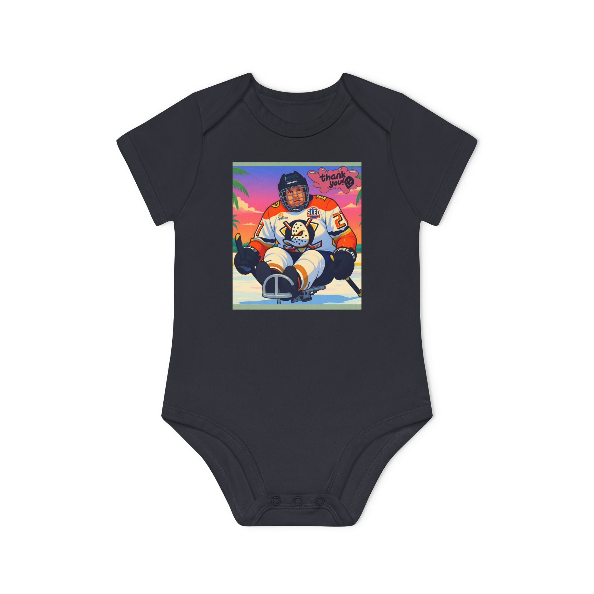 Hockey Baby Bodysuit — Cute Retro Goalie Graphic Organic Short Sleeve