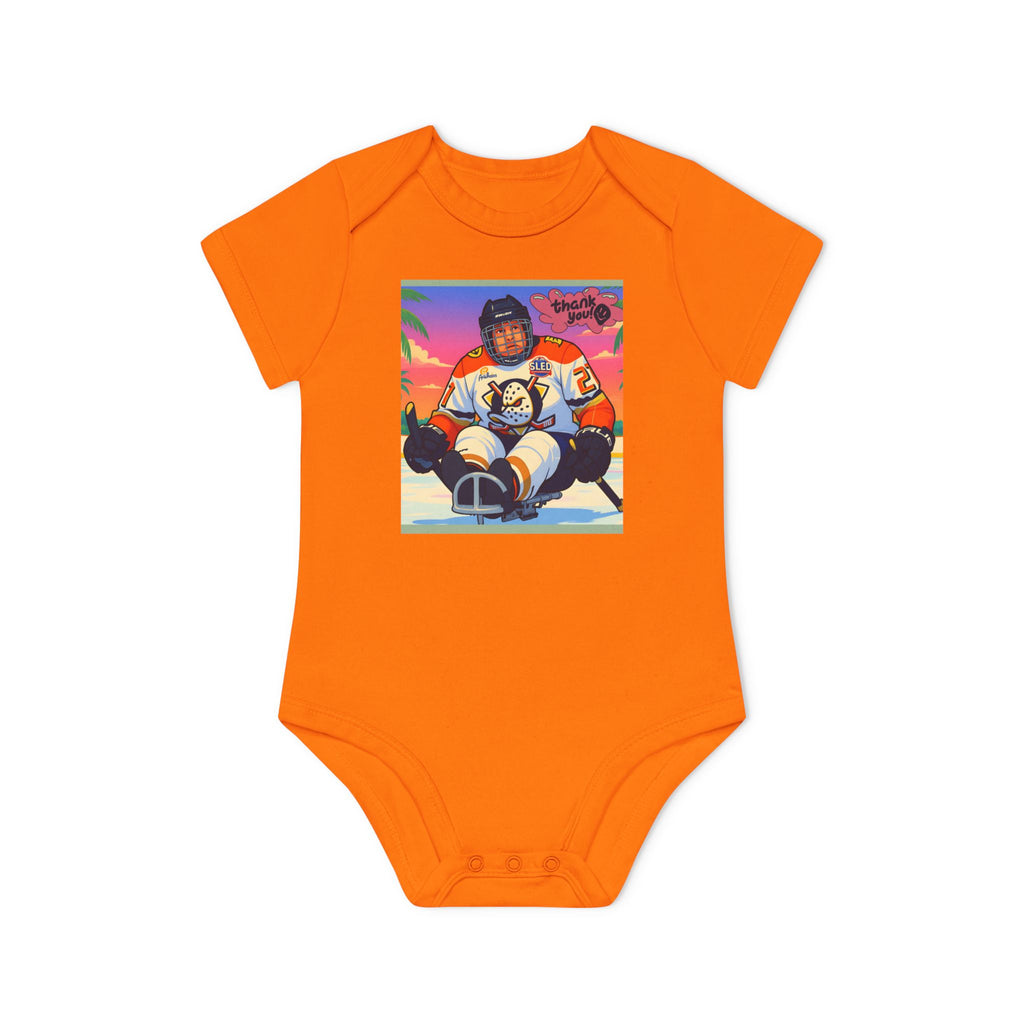 Hockey Baby Bodysuit — Cute Retro Goalie Graphic Organic Short Sleeve
