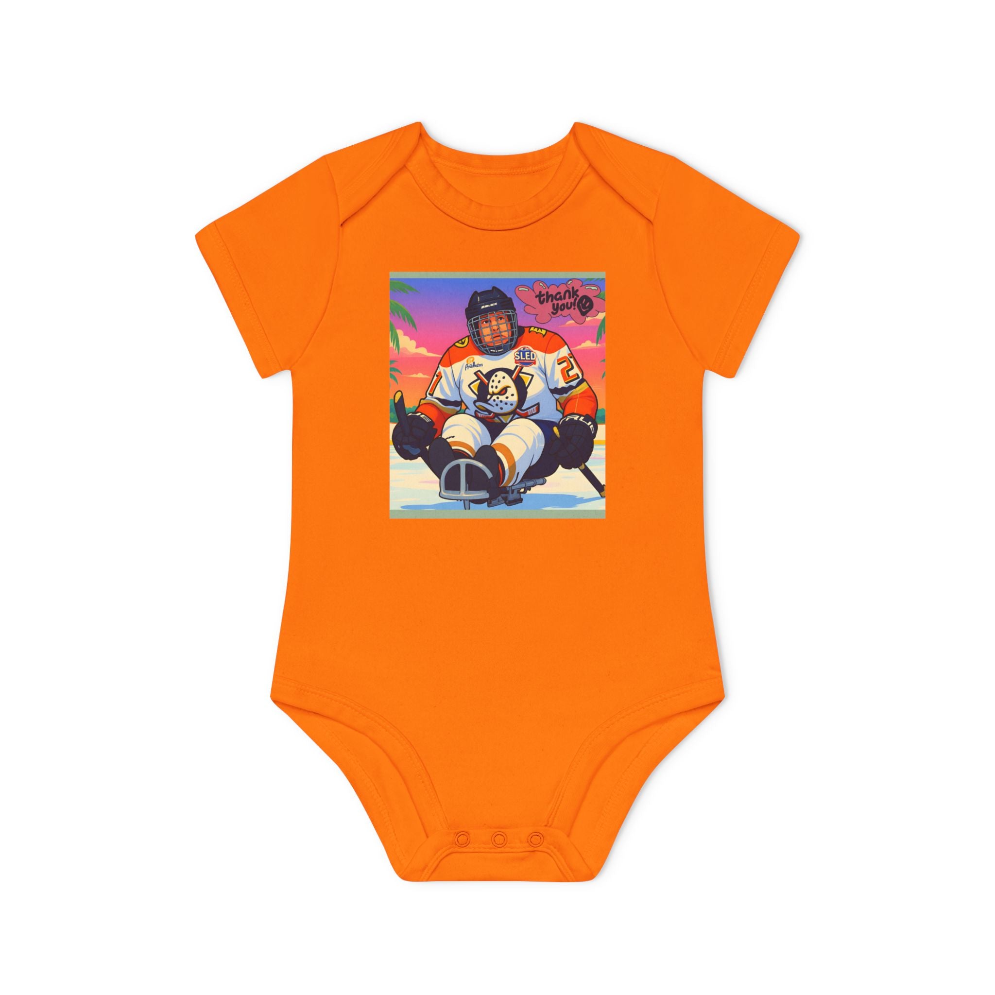 Hockey Baby Bodysuit — Cute Retro Goalie Graphic Organic Short Sleeve