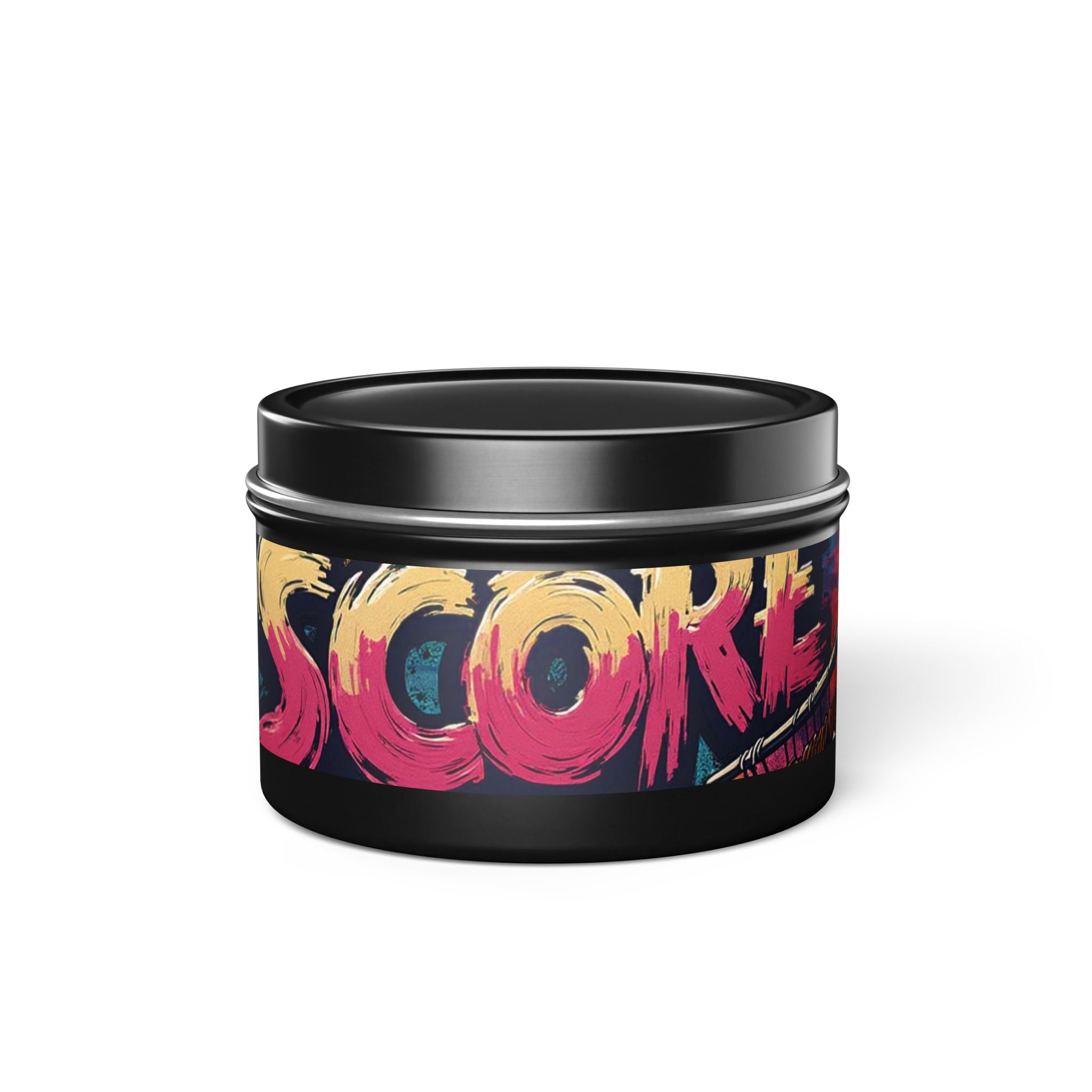 S C O R E Neon Brushstroke Tin Candle — Bold Gamer & Retro Arcade Scented Candle