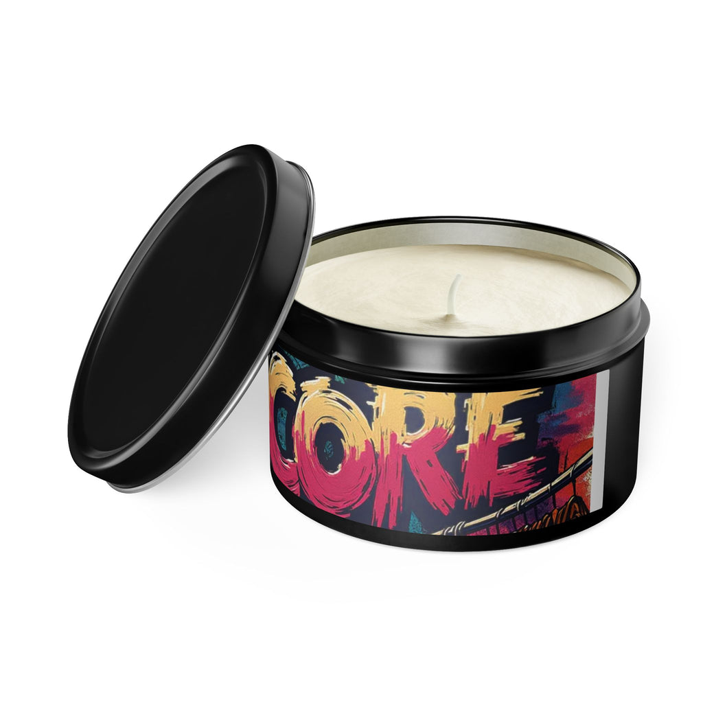 S C O R E Neon Brushstroke Tin Candle — Bold Gamer & Retro Arcade Scented Candle
