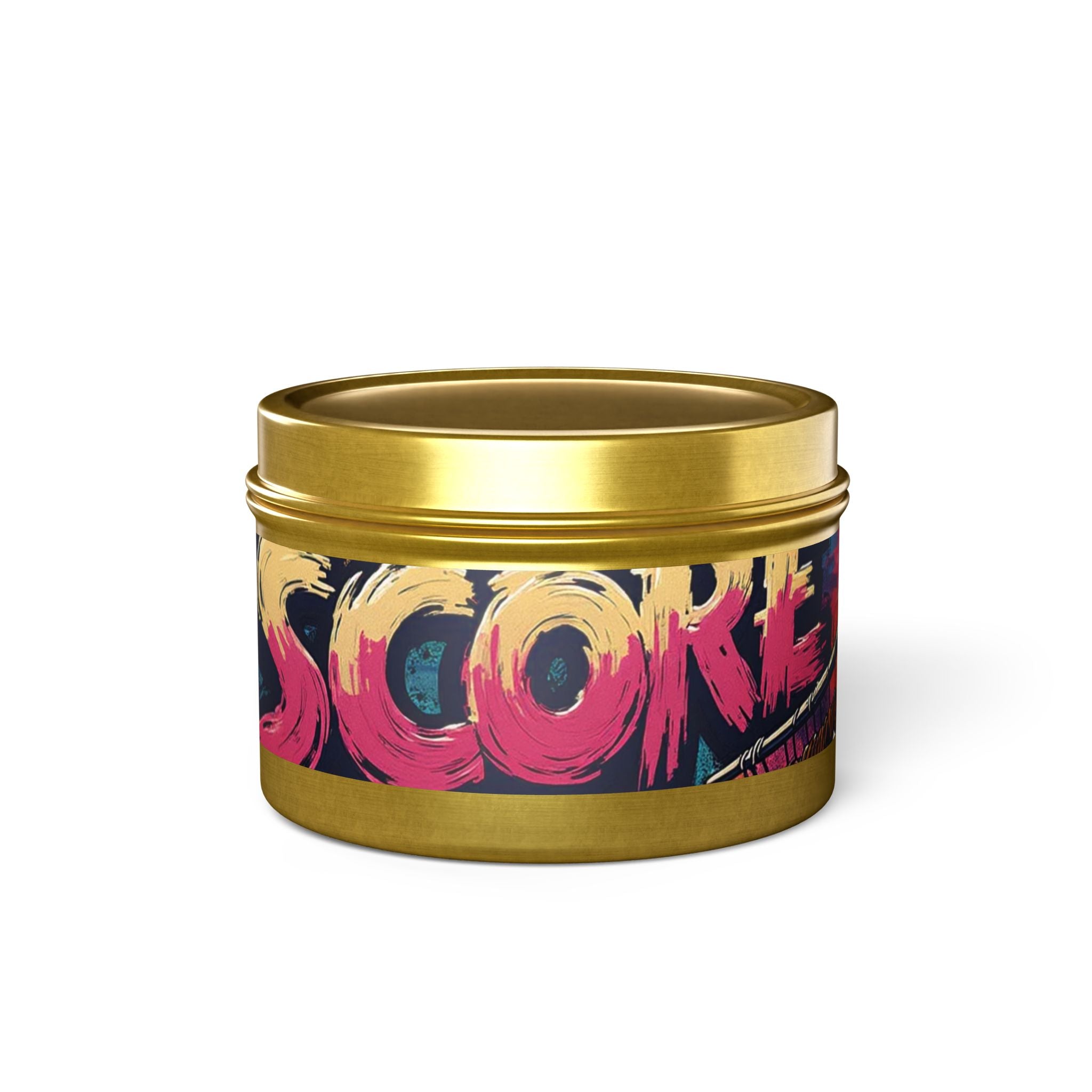 S C O R E Neon Brushstroke Tin Candle — Bold Gamer & Retro Arcade Scented Candle