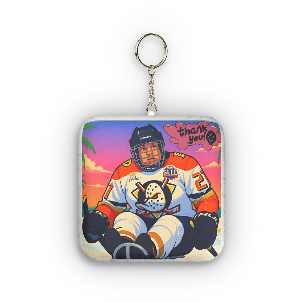 Hockey Player Mini Plush Keychain — Retro Beach Skate Design ("Thank You")