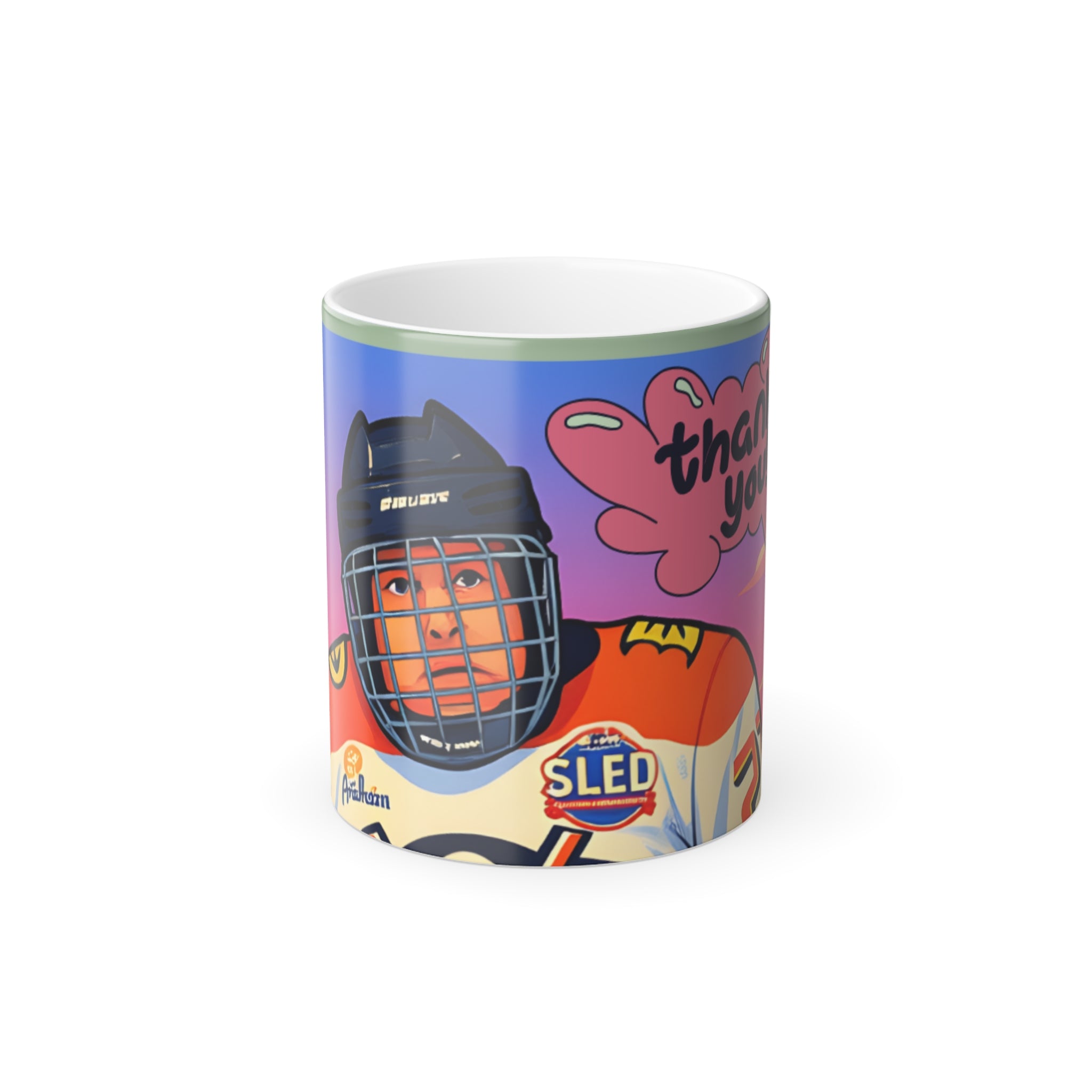Color-Changing Mug — Retro Hockey Player "Thank You" Design, 11 oz
