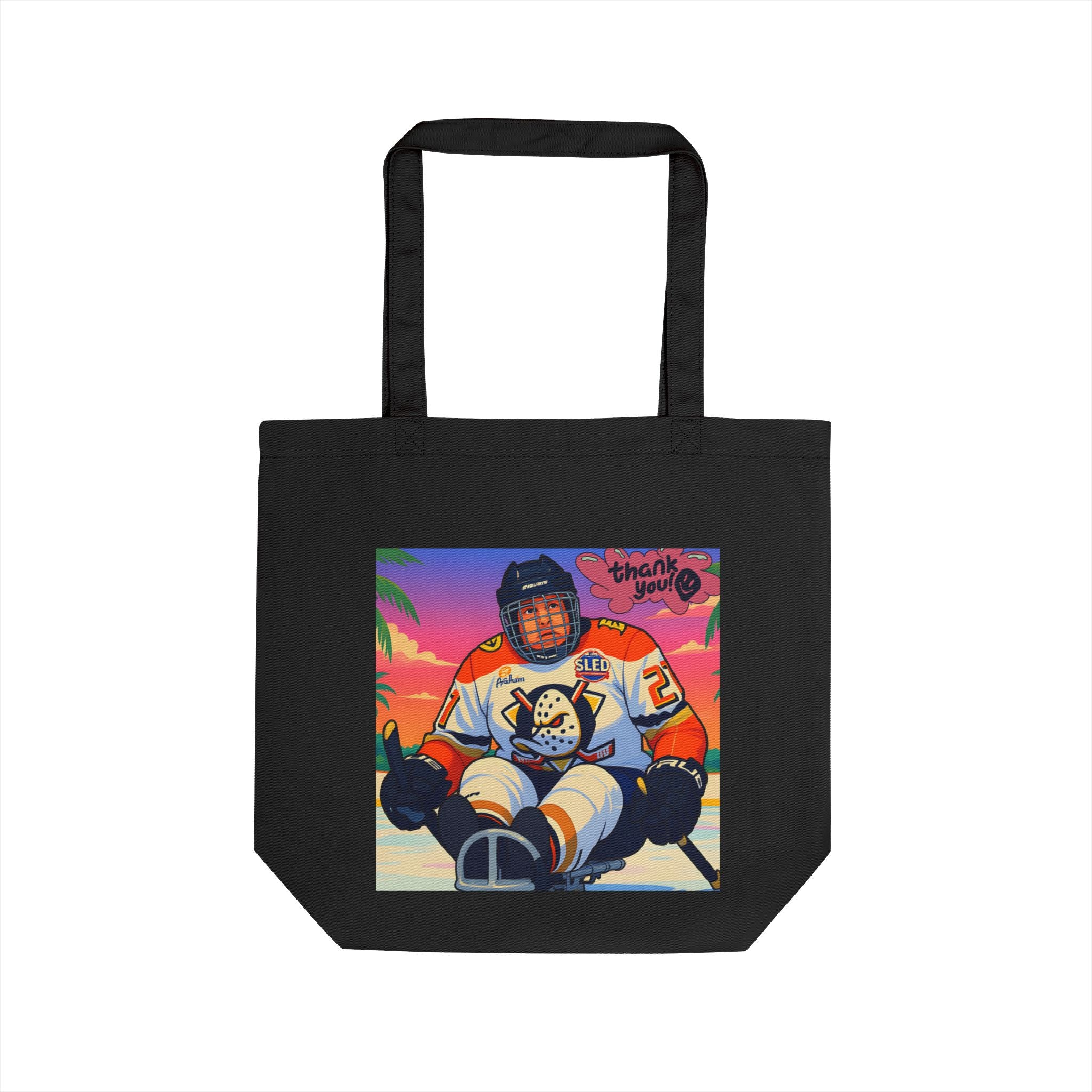 Eco Tote Bag - Retro Hockey Player Beach Vibes Tote (Thank You)