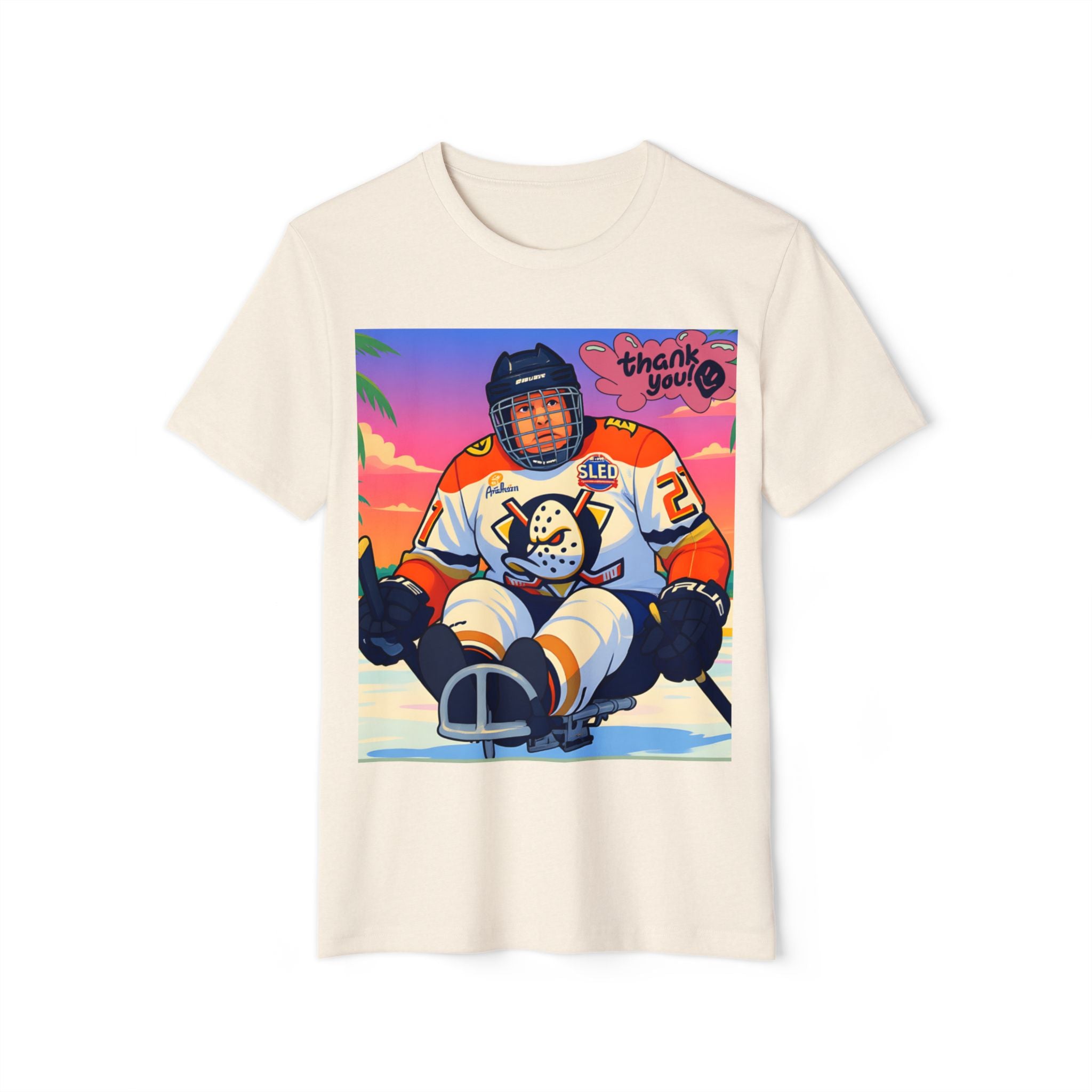 Sled Hockey Player "Thank You" Tee — Retro Sunset Adaptive Sports T-Shirt