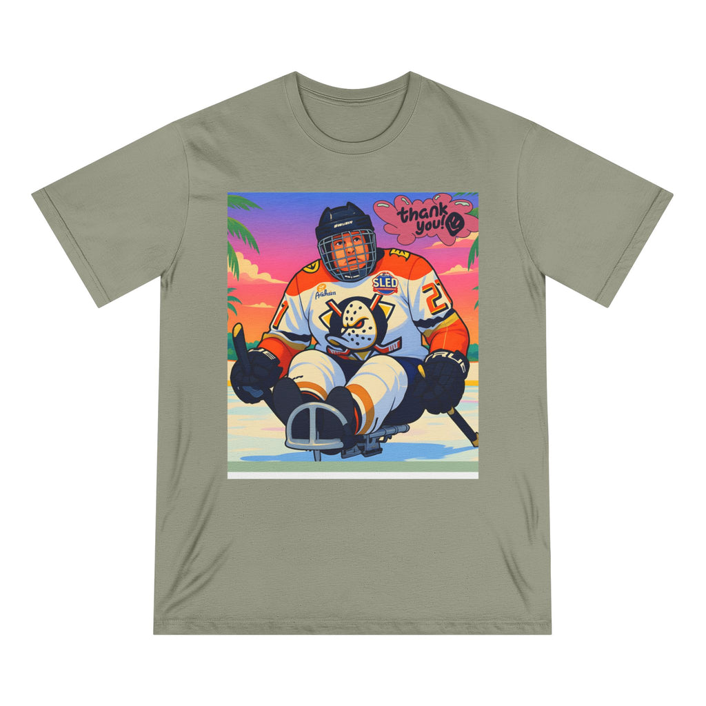 Hockey Sled Player Graphic T-Shirt — "Thank You" Retro Beach Vibe