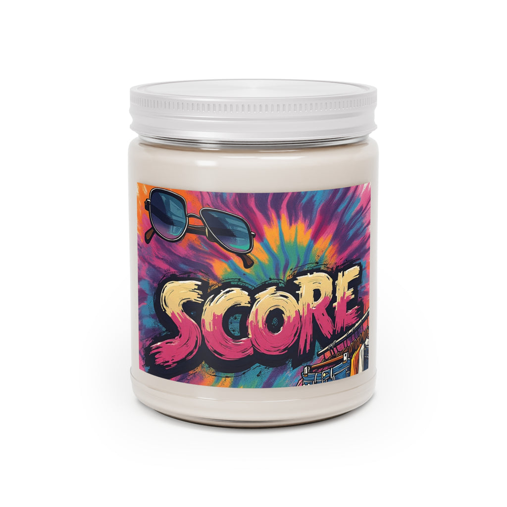 9oz Scented Soy Candle — Tie-Dye "Score" Design (White Lid)