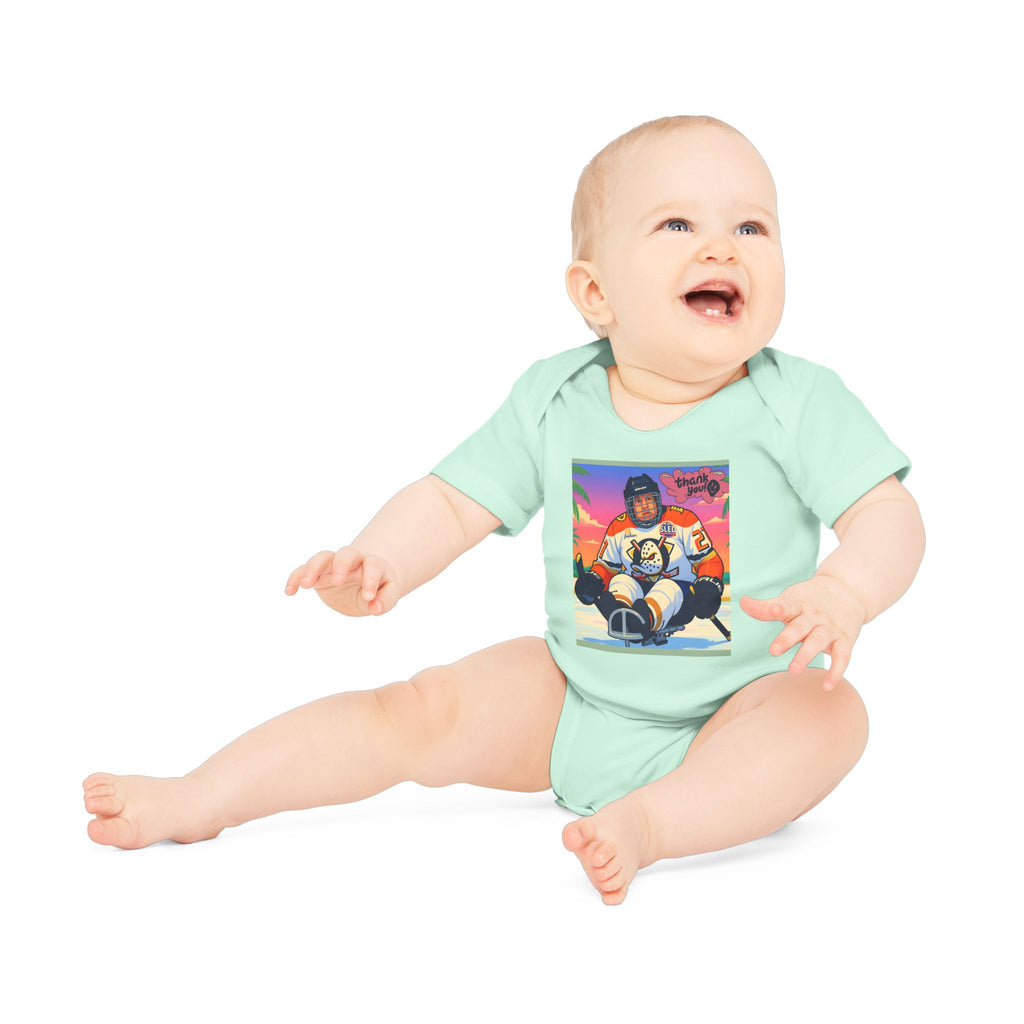 Hockey Baby Bodysuit — Cute Retro Goalie Graphic Organic Short Sleeve