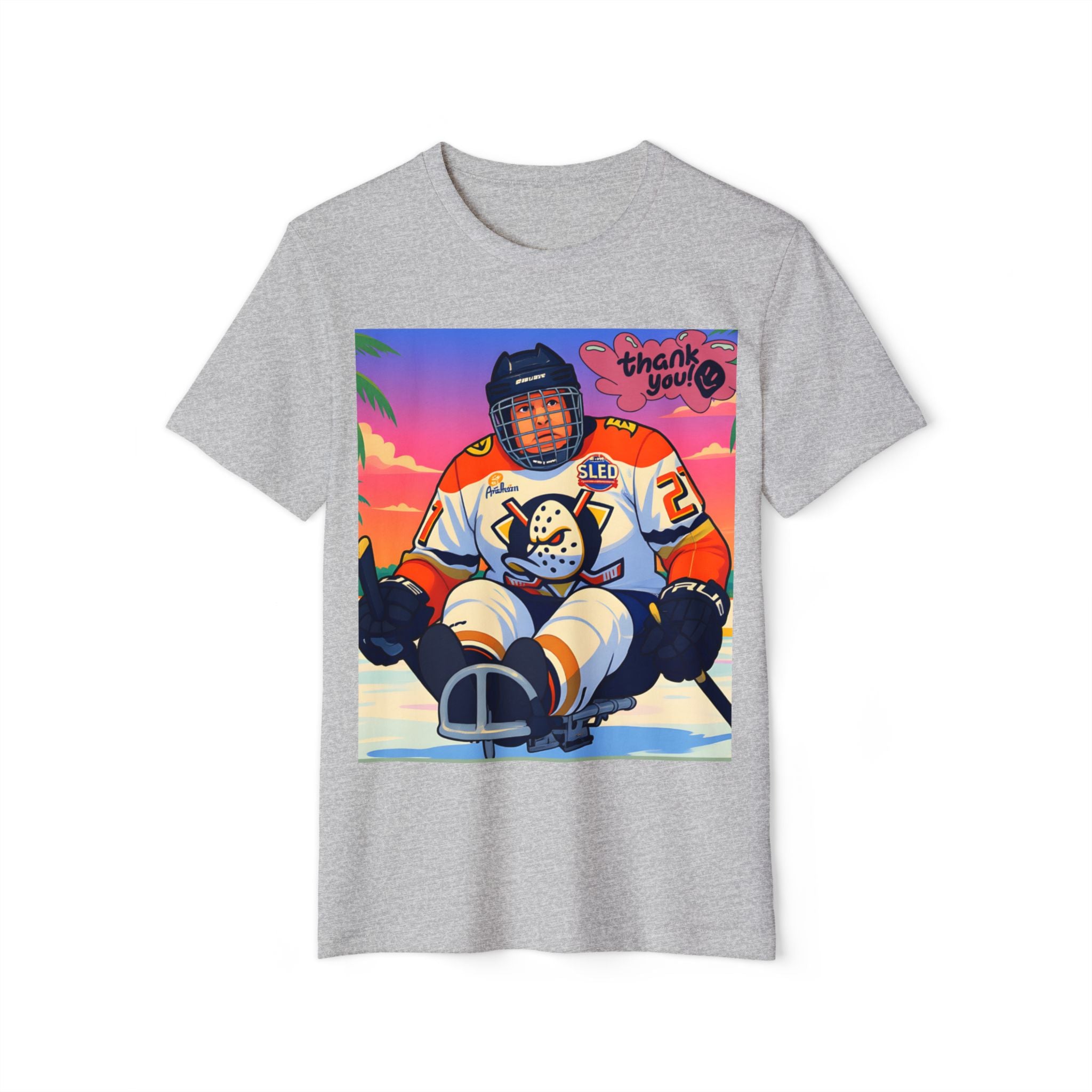 Sled Hockey Player "Thank You" Tee — Retro Sunset Adaptive Sports T-Shirt