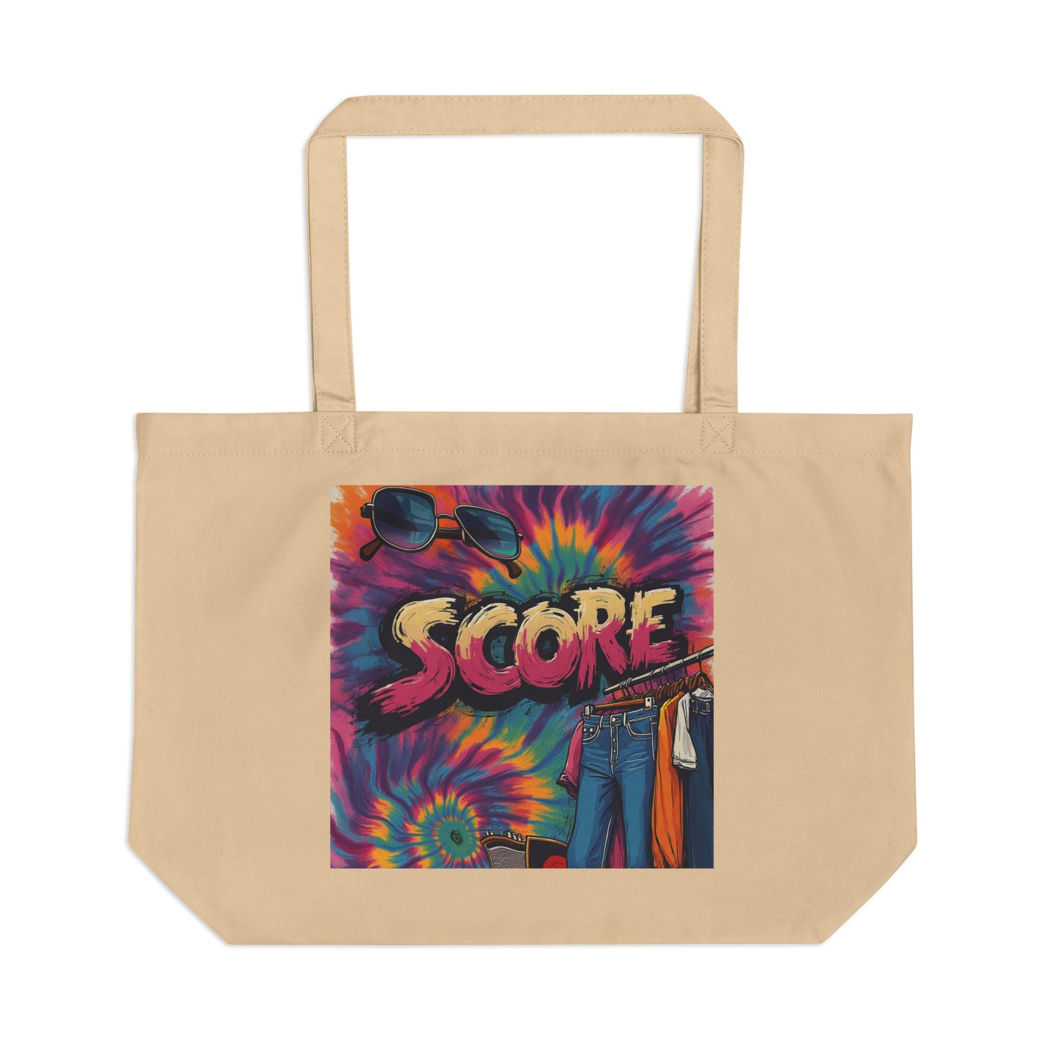 Score Tie-Dye Retro Tote Bag — Large Eco Canvas Beach & Market Bag