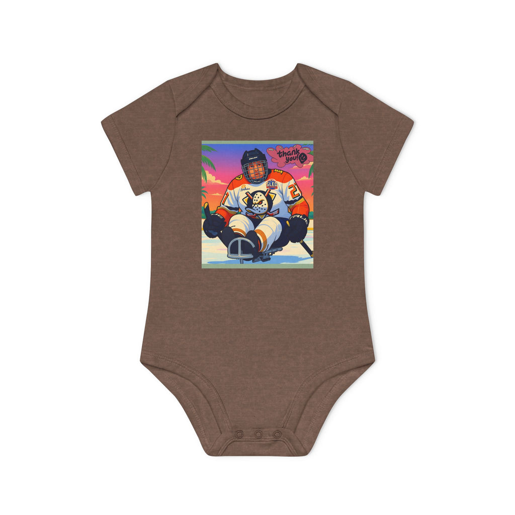 Hockey Baby Bodysuit — Cute Retro Goalie Graphic Organic Short Sleeve