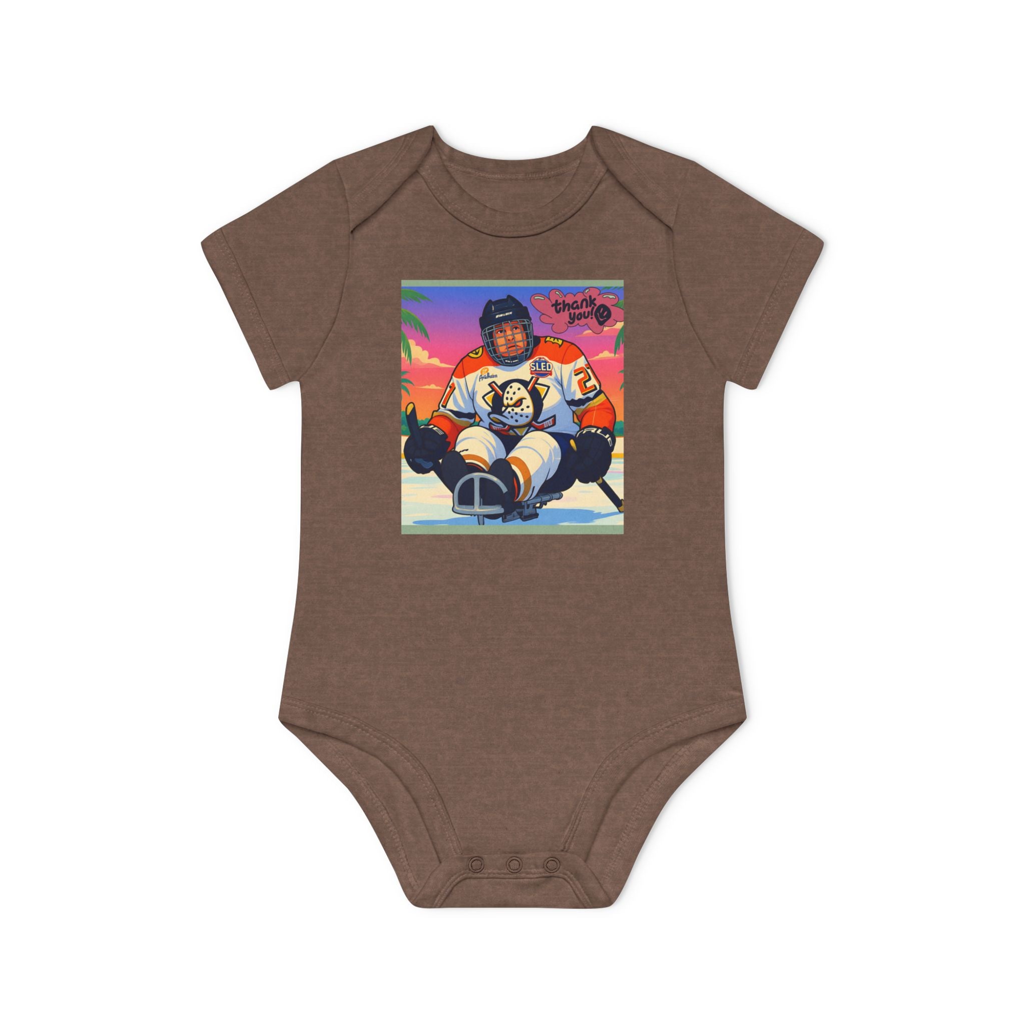 Hockey Baby Bodysuit — Cute Retro Goalie Graphic Organic Short Sleeve