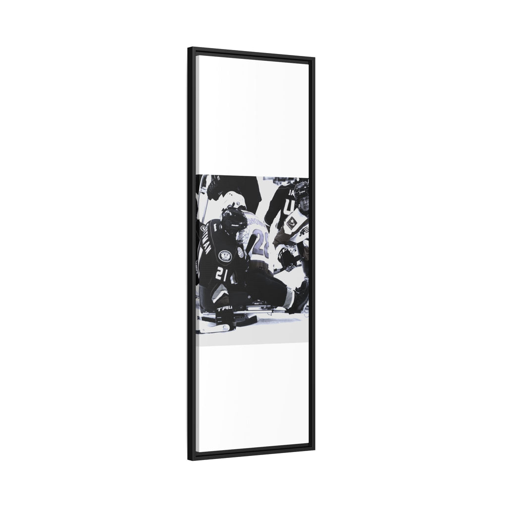 Framed Hockey Action Matte Canvas Print — Black & White Sports Wall Art