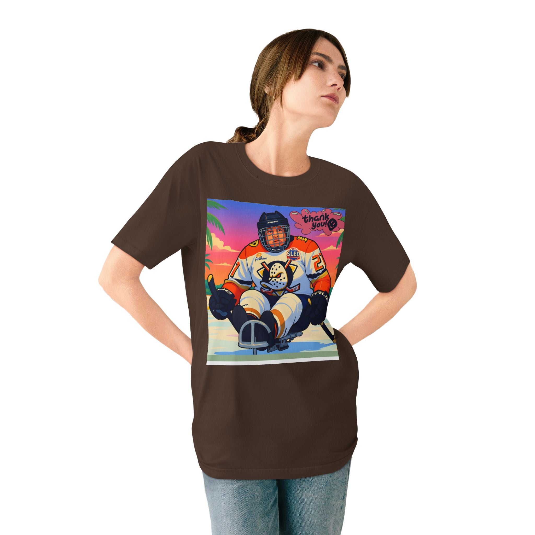 Hockey Sled Player Graphic T-Shirt — "Thank You" Retro Beach Vibe